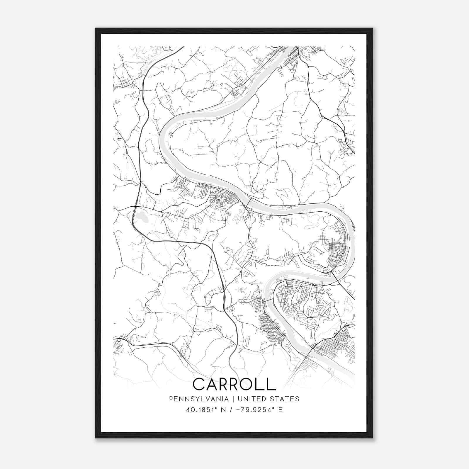 Carroll Pennsylvania Map Poster, Modern Home Decor Wall Art Print