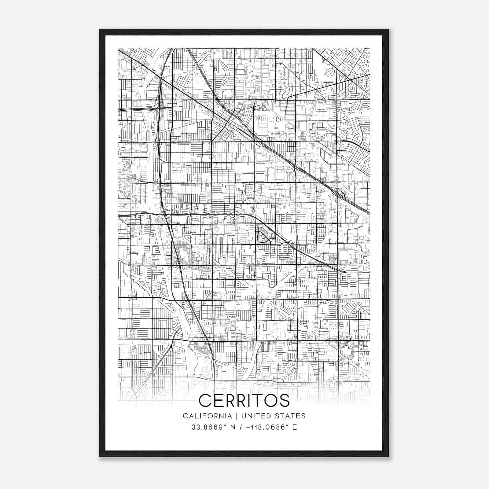 Cerritos California Map Poster, Modern Home Decor Wall Art Print