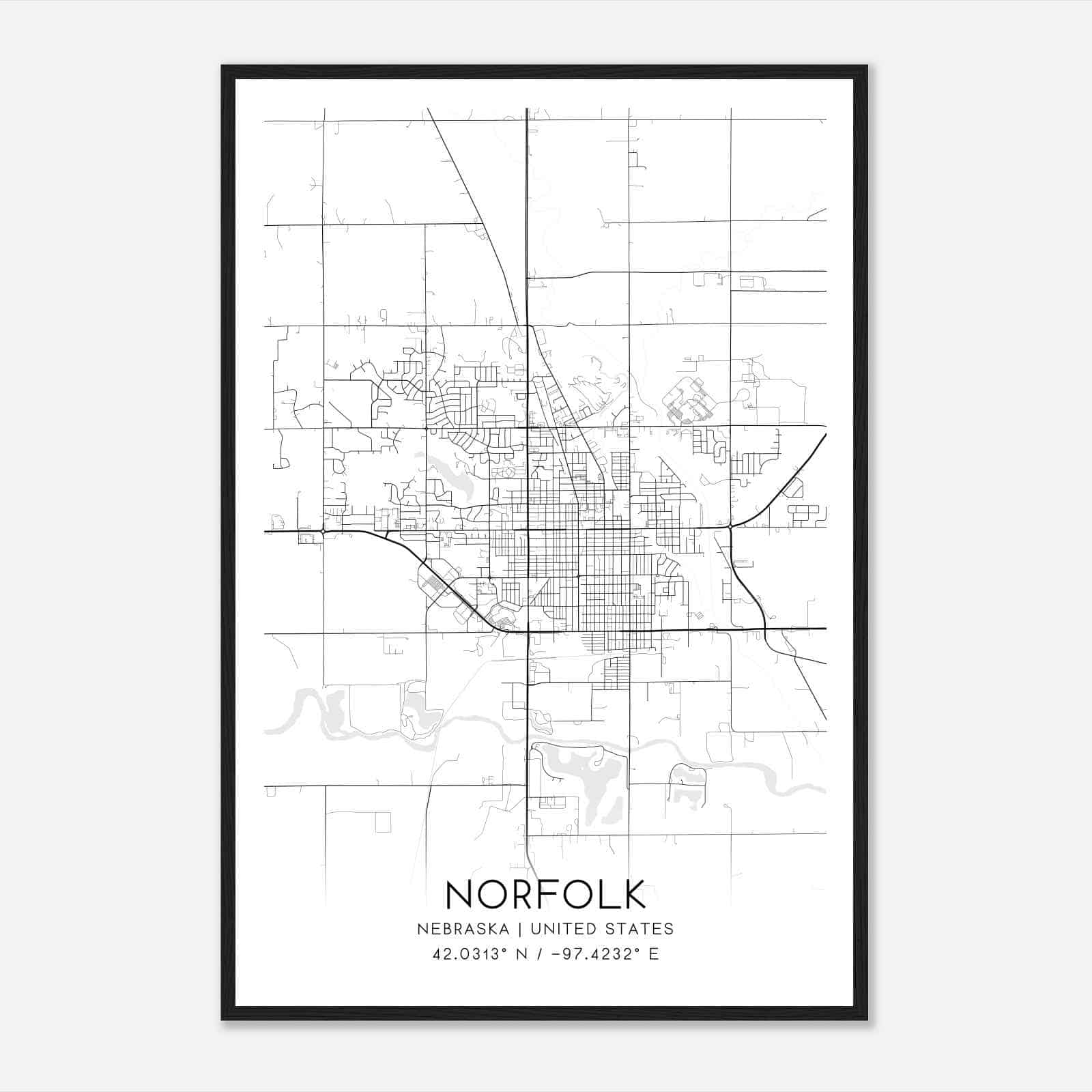 Norfolk Nebraska Map Poster, Modern Home Decor Wall Art Print