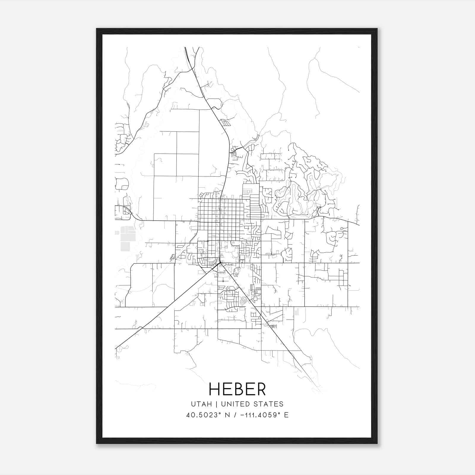 Heber Utah Map Poster, Modern Home Decor Wall Art Print - Custom Maps ...