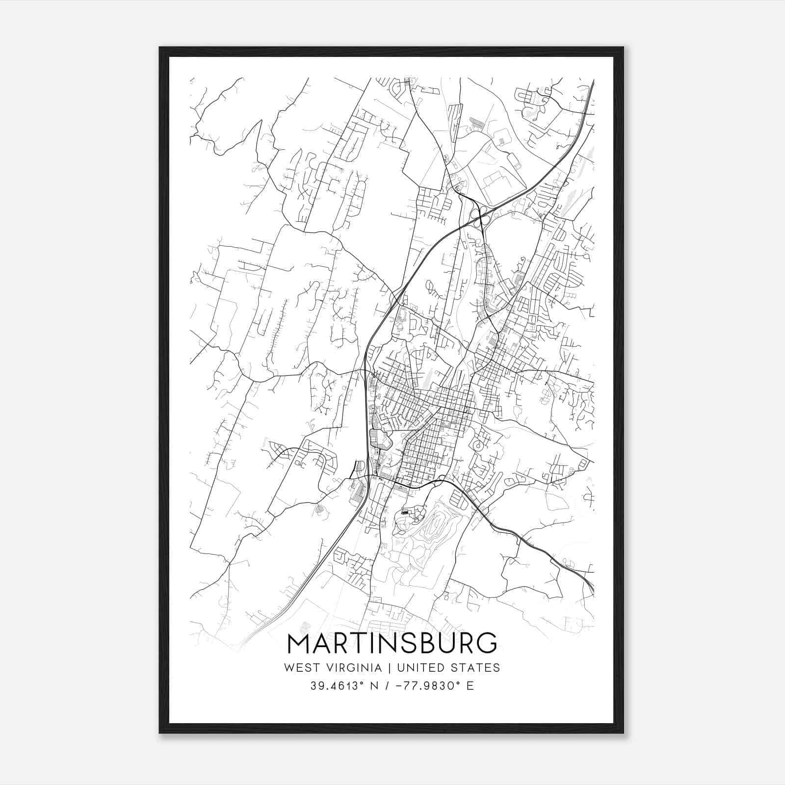 Martinsburg West Virginia Map Poster, Modern Home Decor Wall Art Print