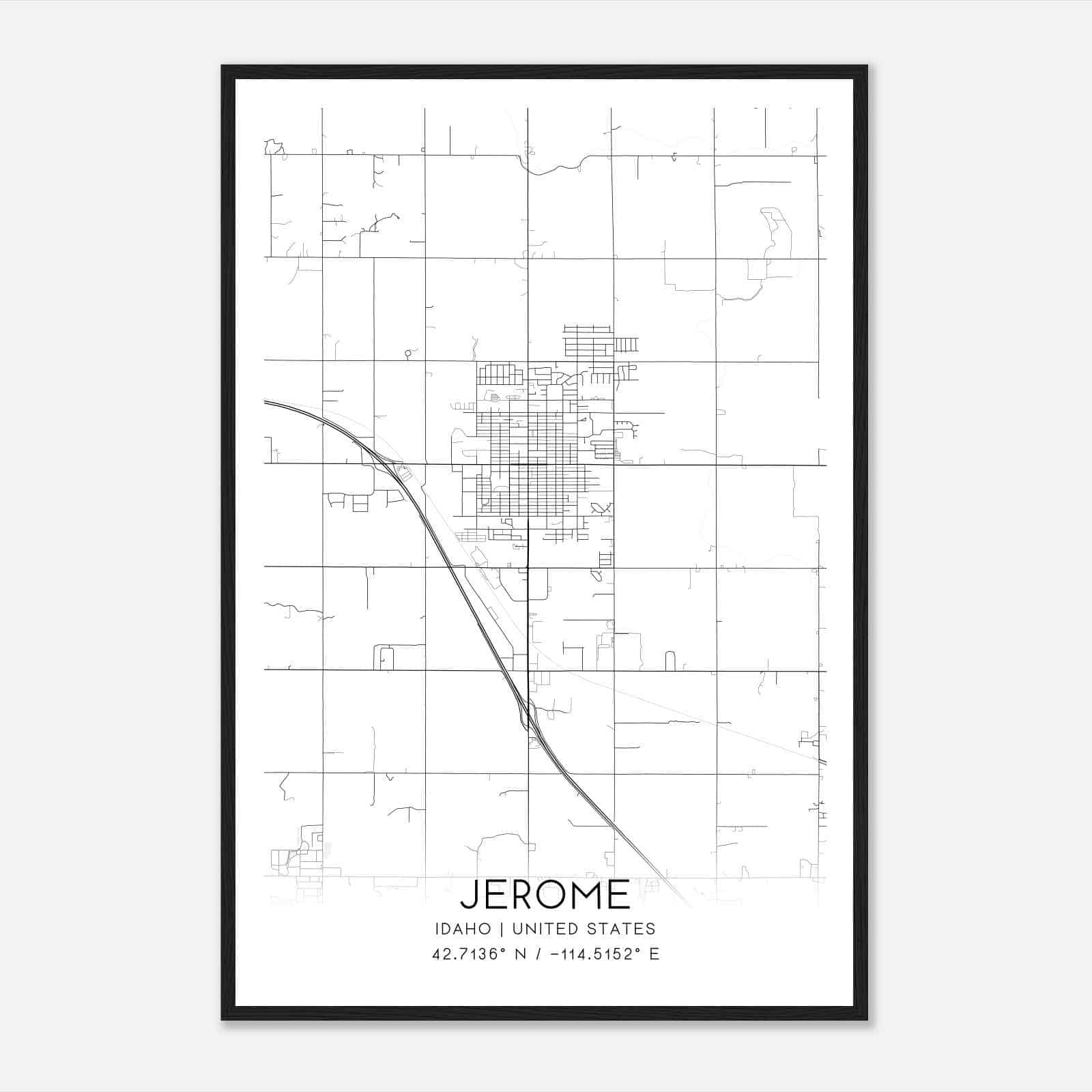 Jerome Idaho Map Poster, Modern Home Decor Wall Art Print