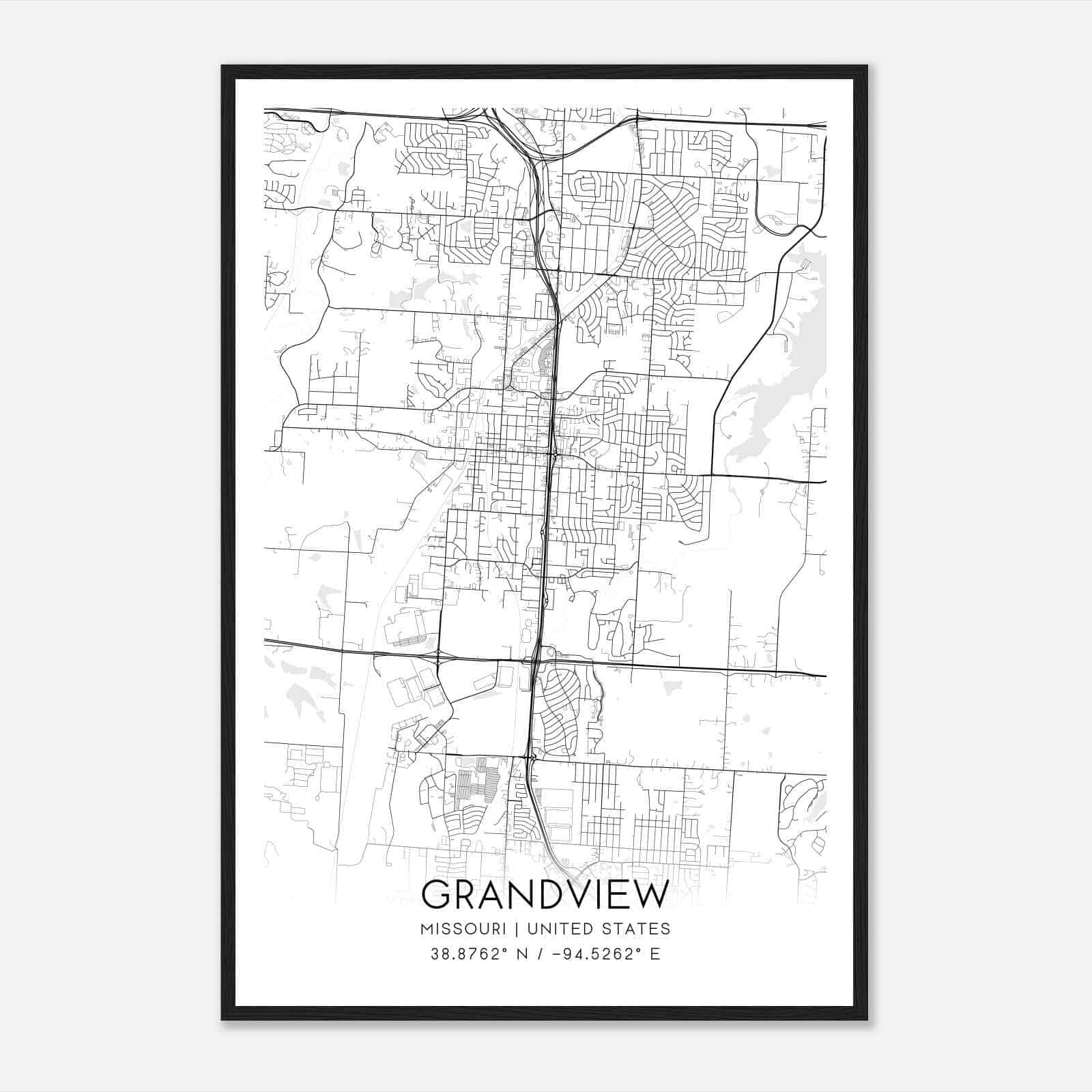 Grandview Missouri Map Poster, Modern Home Decor Wall Art Print