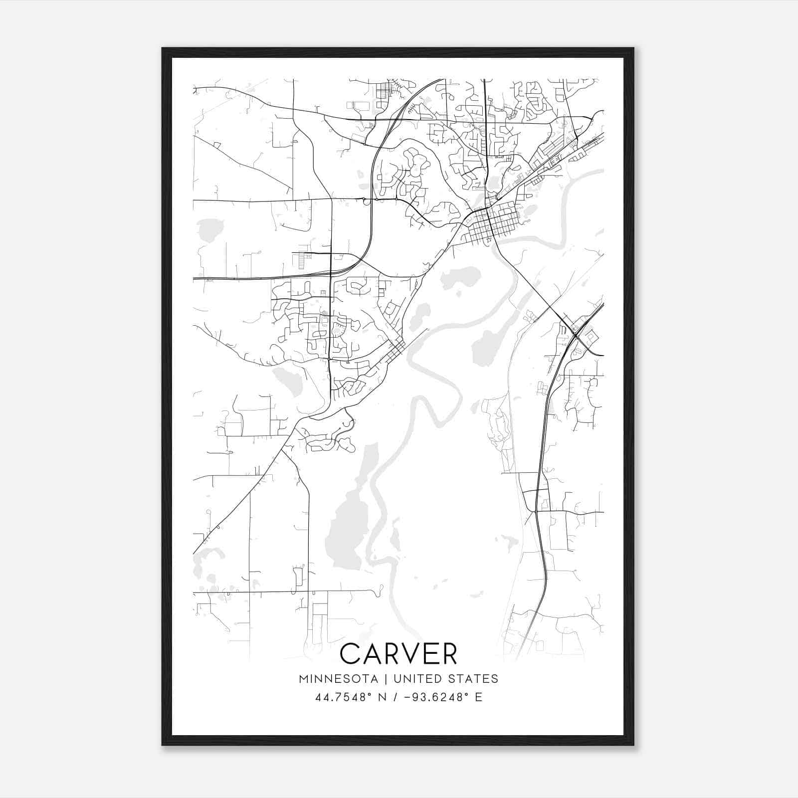 Carver Minnesota Map Poster, Modern Home Decor Wall Art Print