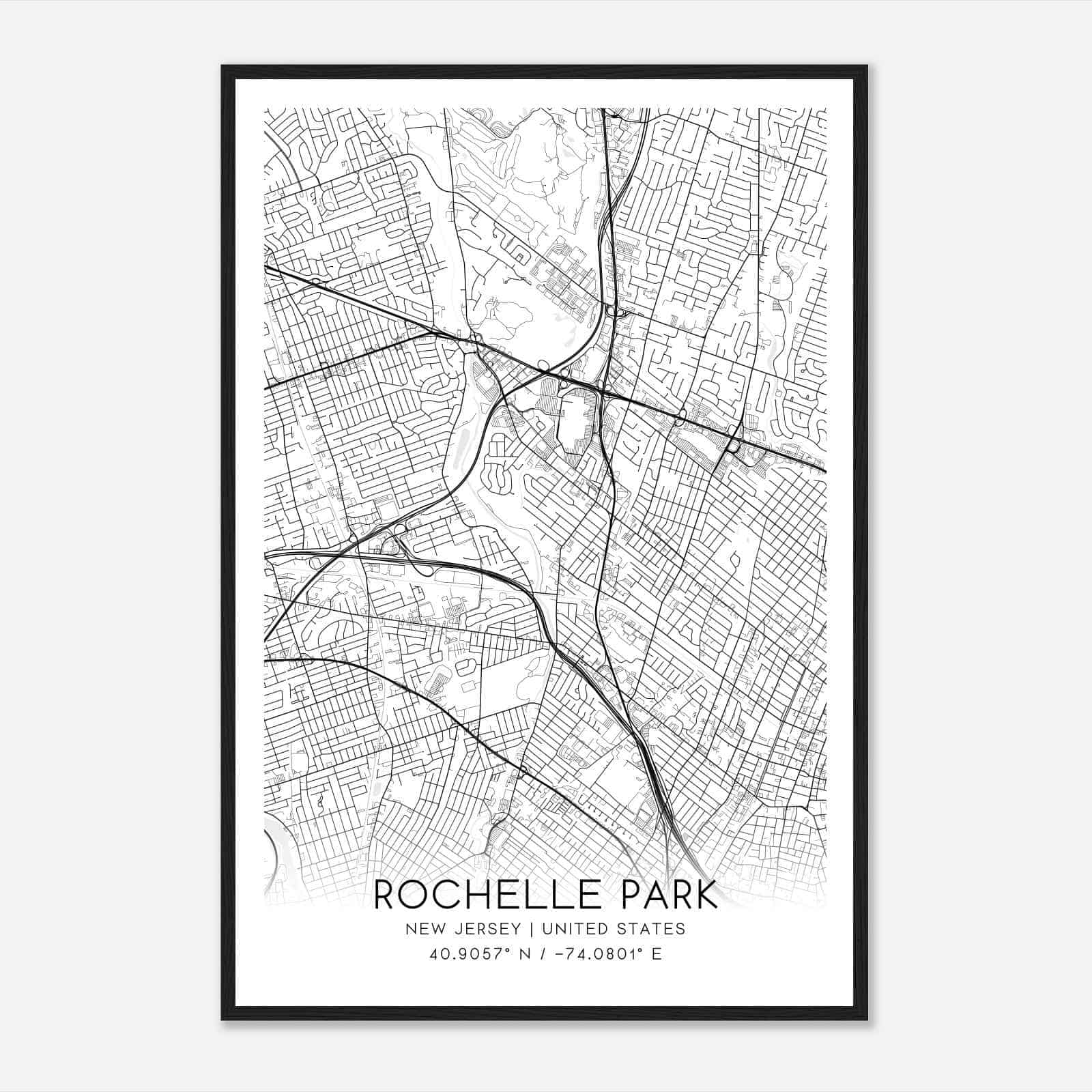 Rochelle Park New Jersey Map Poster, Modern Home Decor Wall Art Print