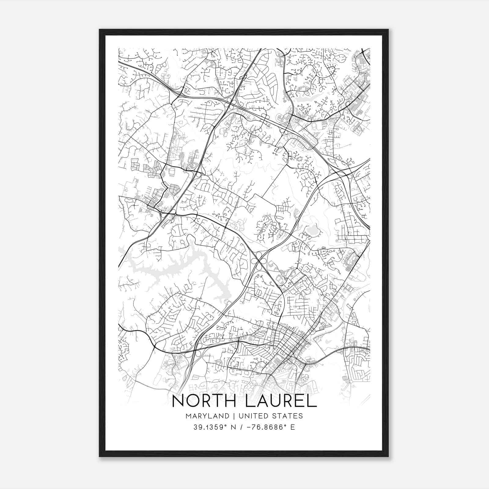 North Laurel Maryland Map Poster, Modern Home Decor Wall Art Print