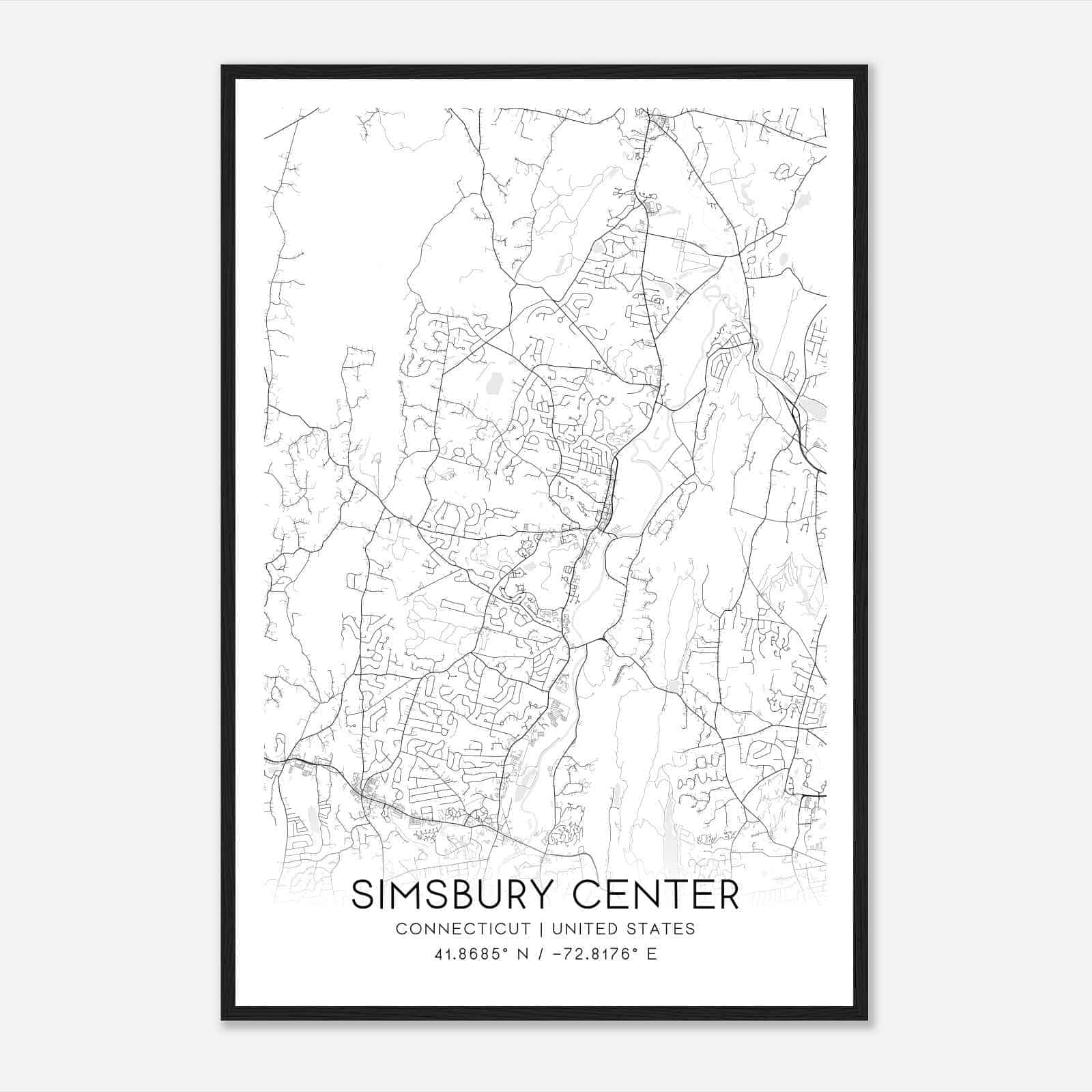 Simsbury Center Connecticut Map Poster, Modern Home Decor Wall Art Print