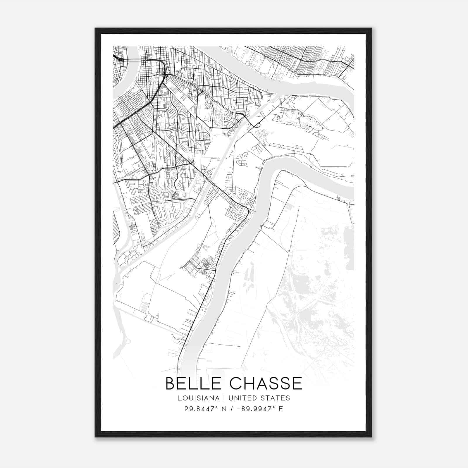 Belle Chasse Louisiana Map Poster, Modern Home Decor Wall Art Print