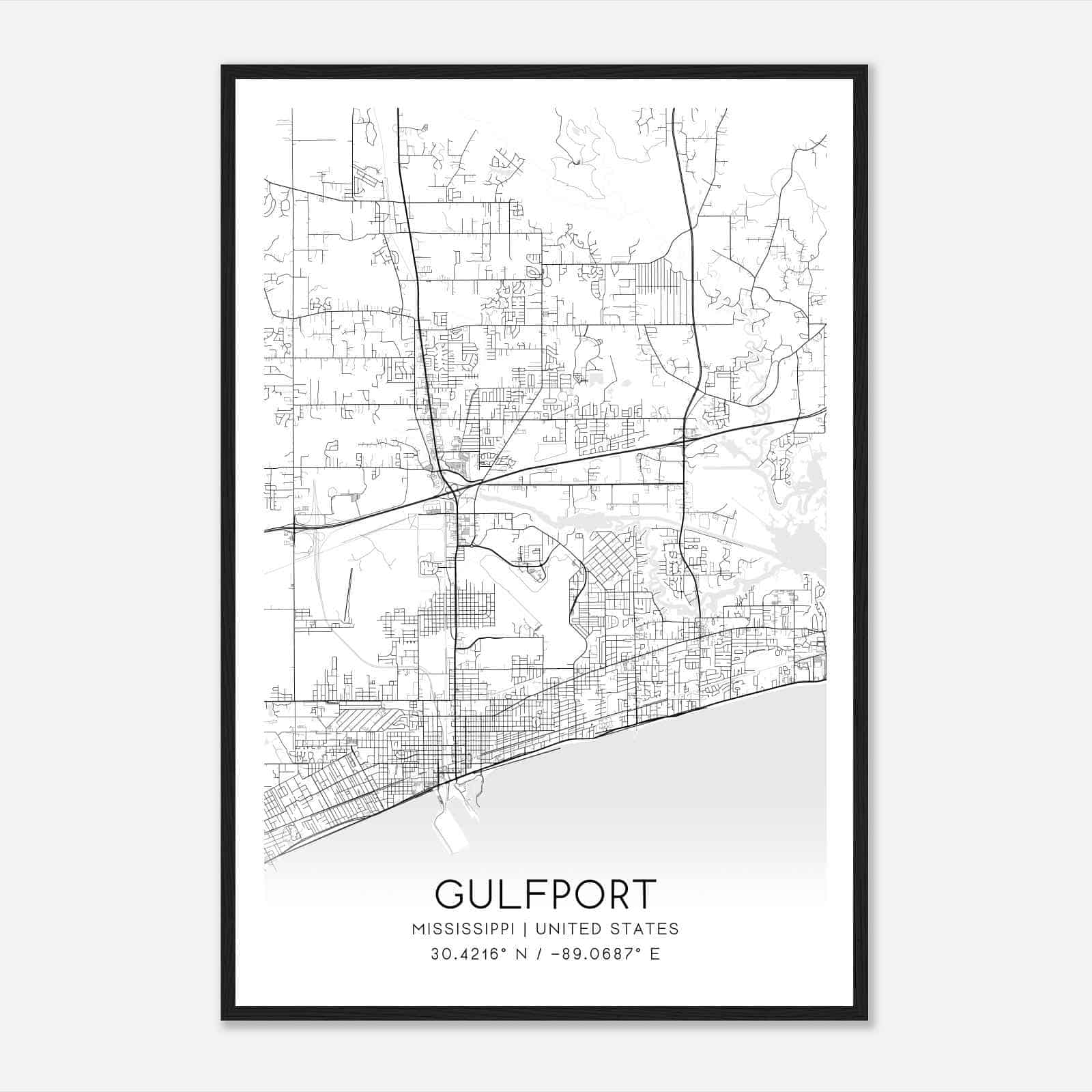 Gulfport Mississippi Map Poster, Modern Home Decor Wall Art Print
