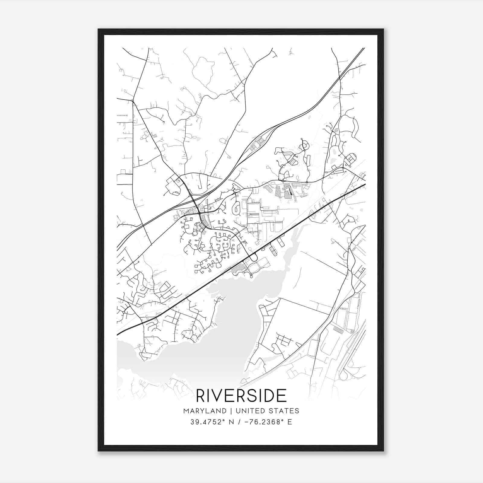 Riverside Maryland Map Poster, Modern Home Decor Wall Art Print