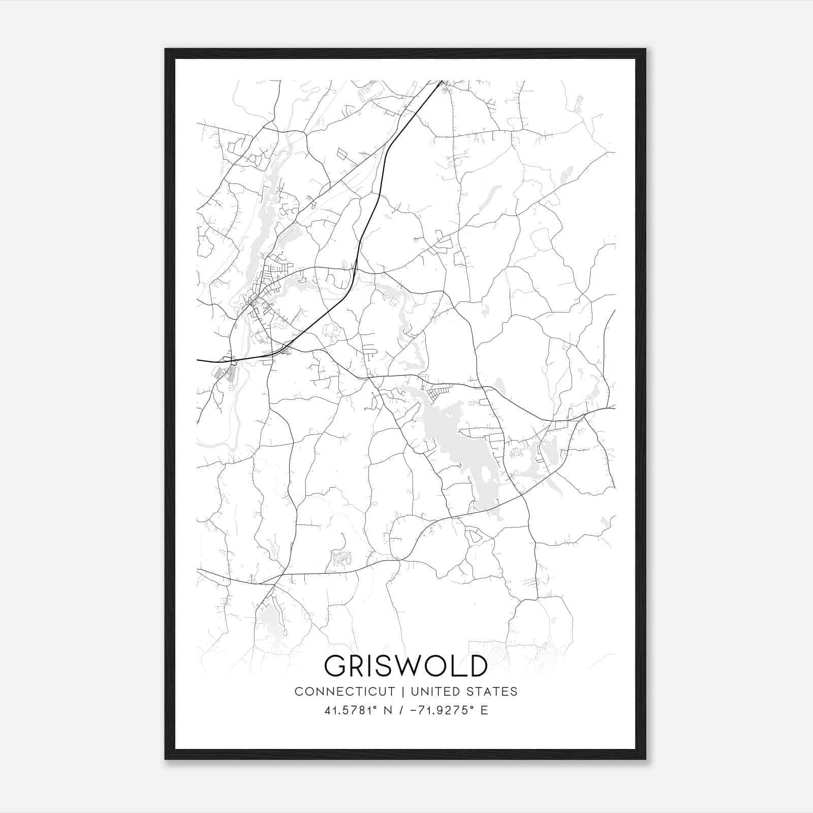 Griswold Connecticut Map Poster, Modern Home Decor Wall Art Print