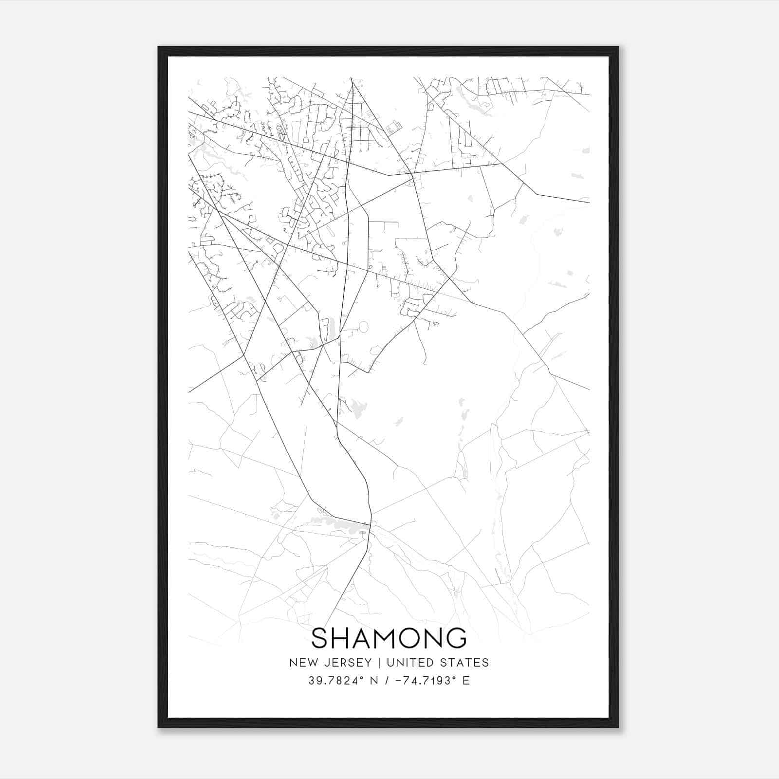 Shamong New Jersey Map Poster, Modern Home Decor Wall Art Print