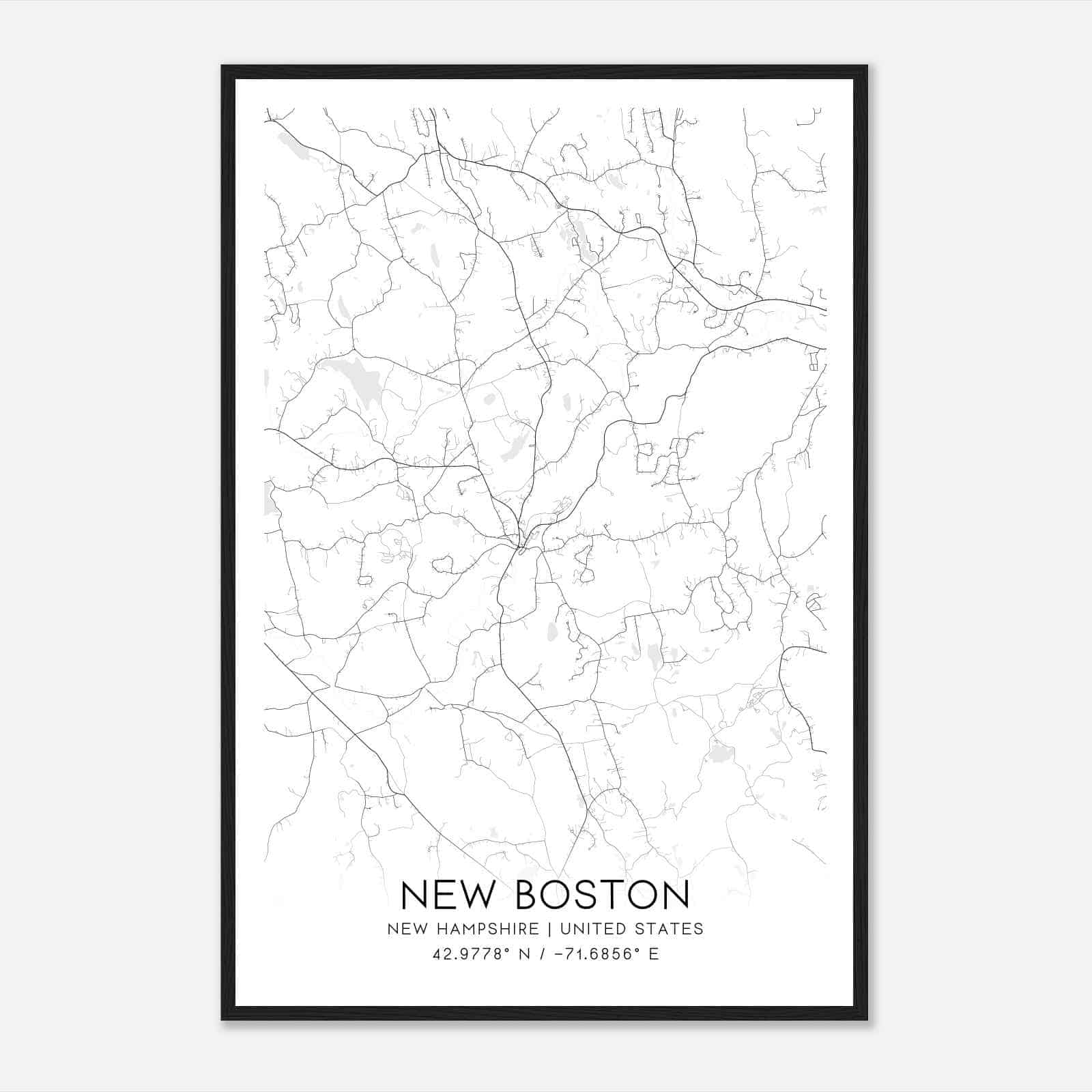 New Boston New Hampshire Map Poster, Modern Home Decor Wall Art Print