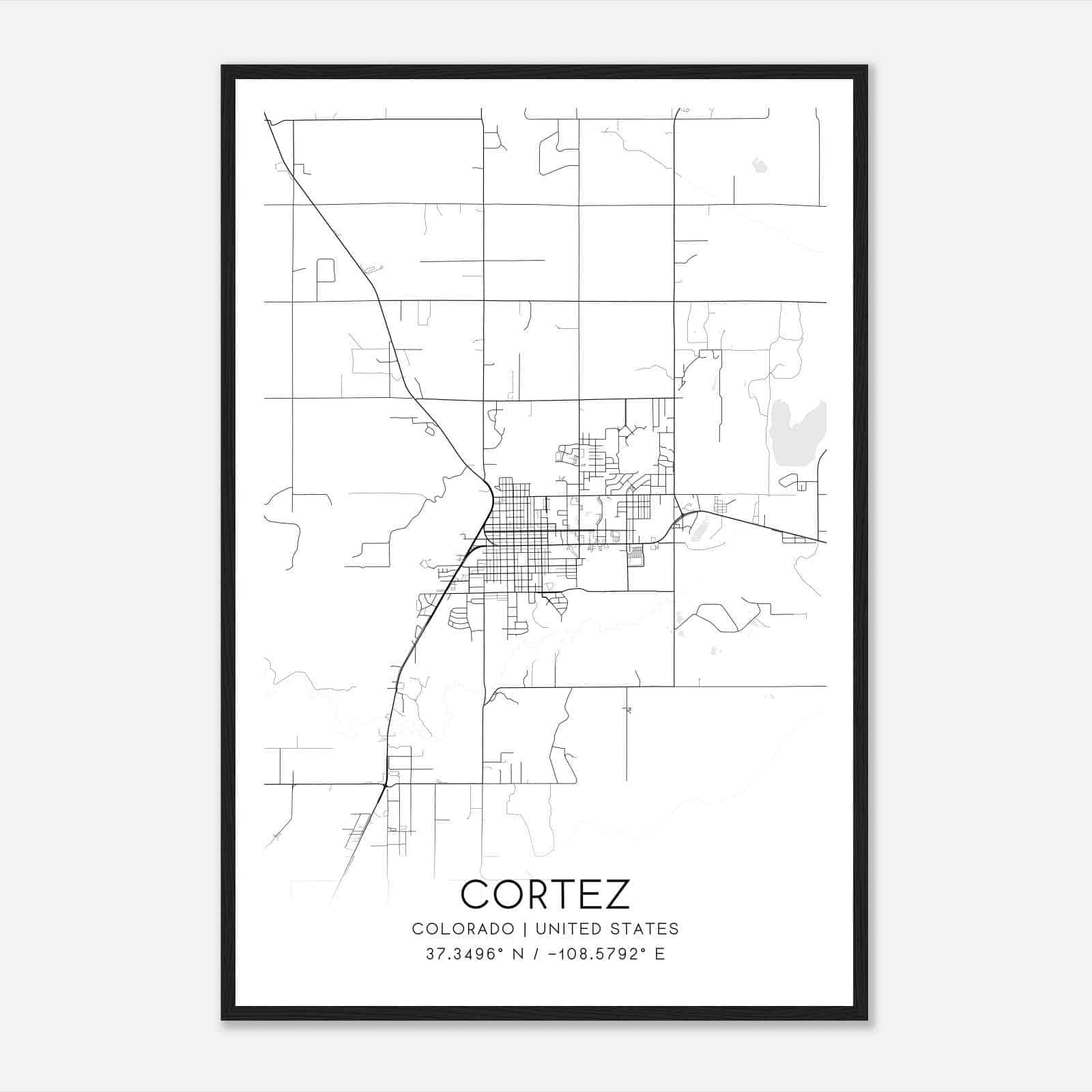 Cortez Colorado Map Poster, Modern Home Decor Wall Art Print