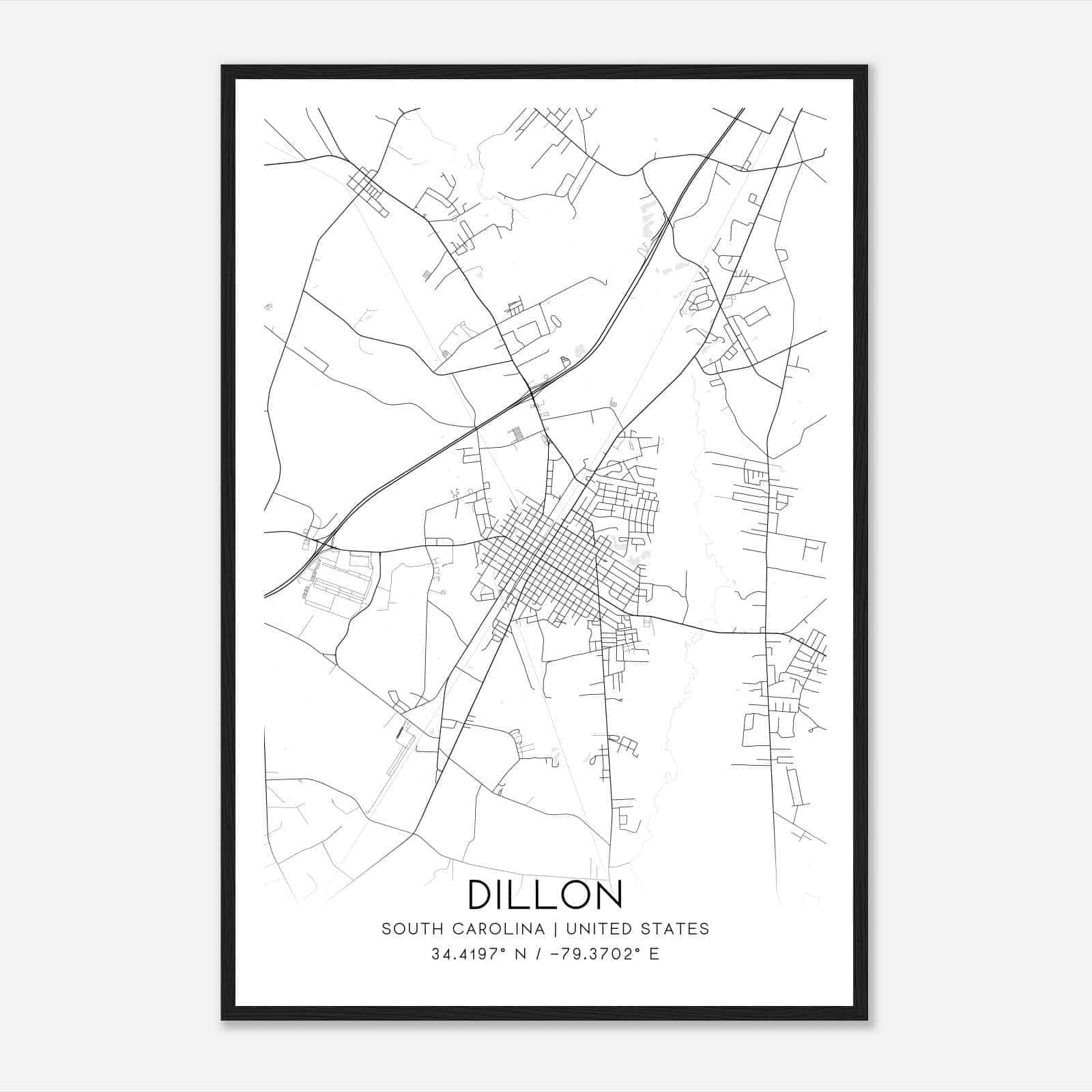 Dillon South Carolina Map Poster, Modern Home Decor Wall Art Print