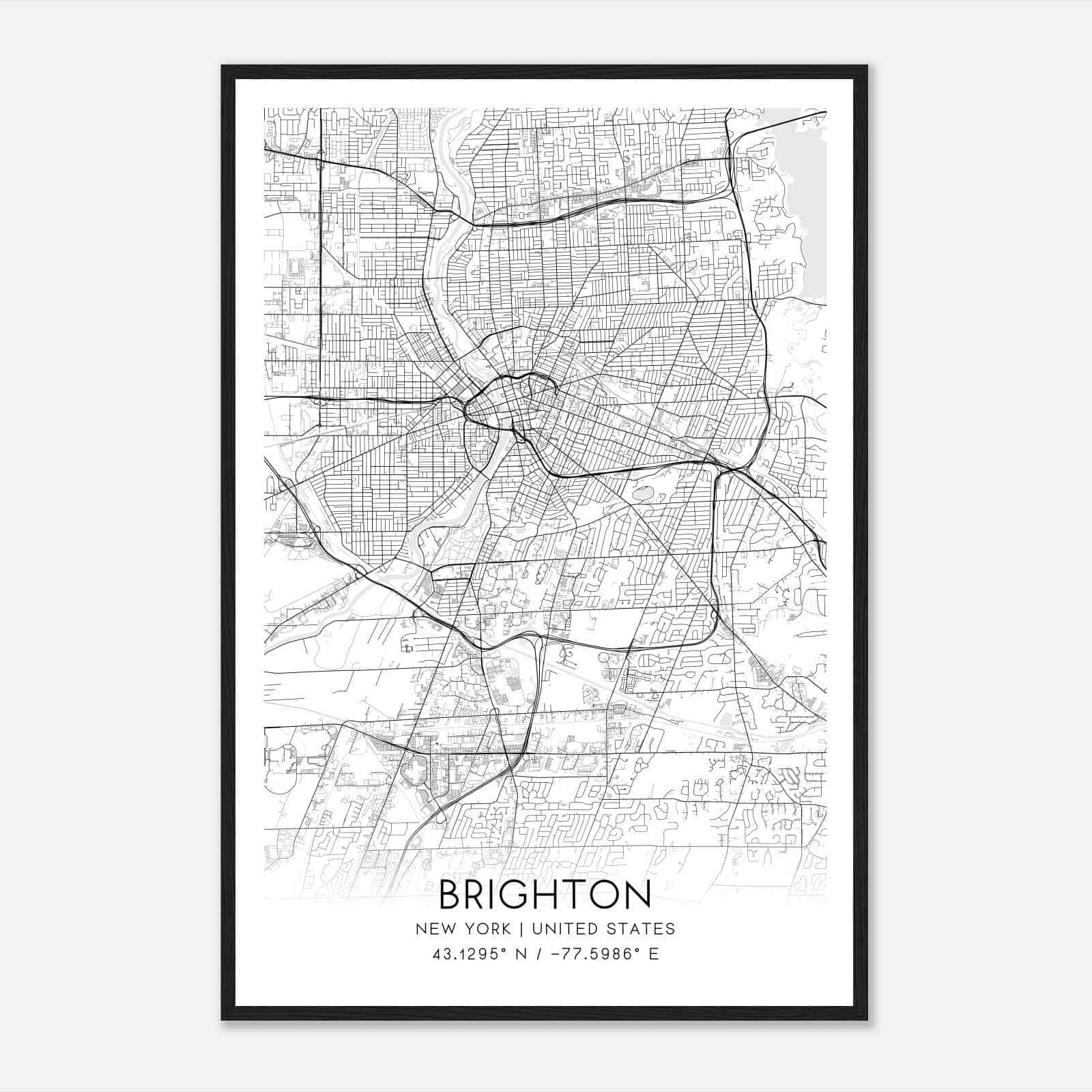 Brighton New York Map Poster, Modern Home Decor Wall Art Print