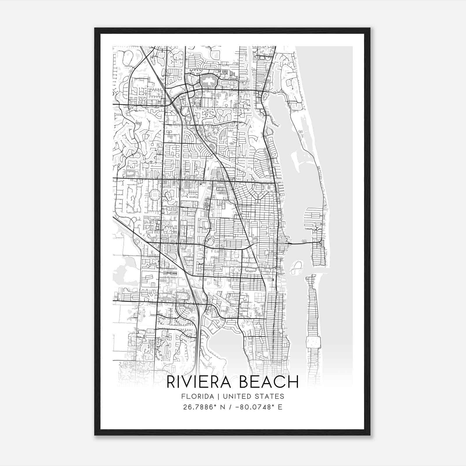 Riviera Beach Florida Map Poster, Modern Home Decor Wall Art Print Riviera Beach Florida Map Poster, Modern Home Decor Wall Art Print