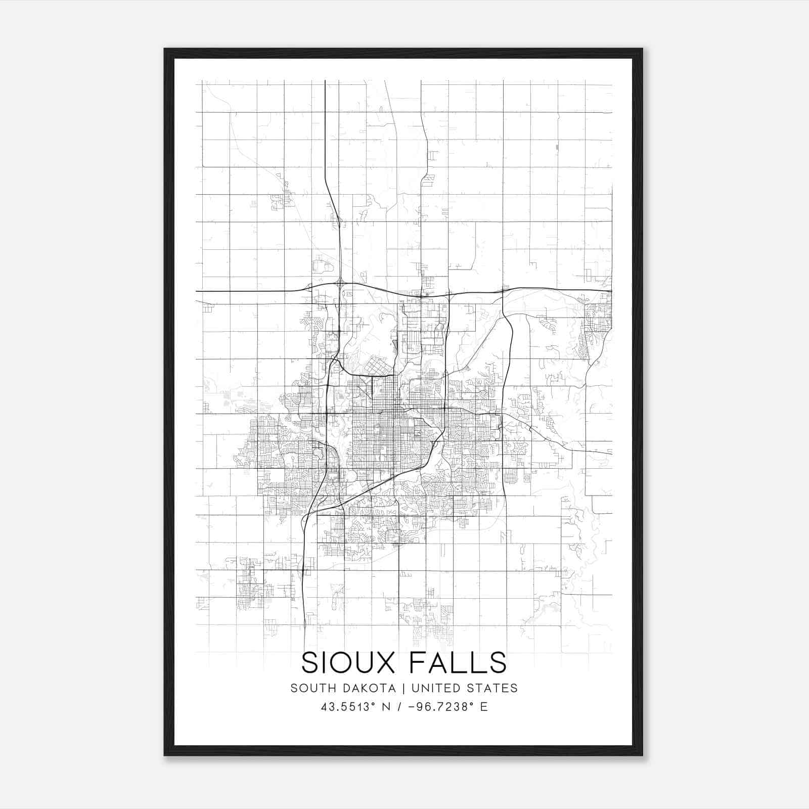 Sioux Falls South Dakota Map Poster, Modern Home Decor Wall Art Print