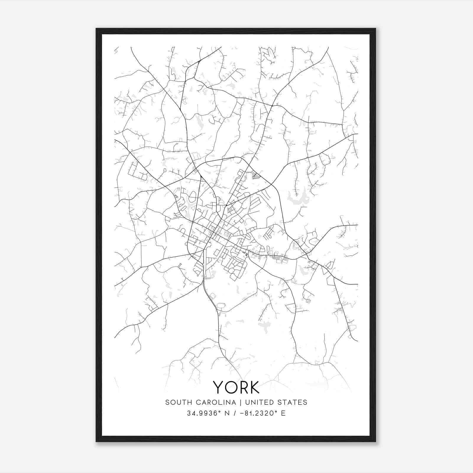 York South Carolina Map Poster, Modern Home Decor Wall Art Print