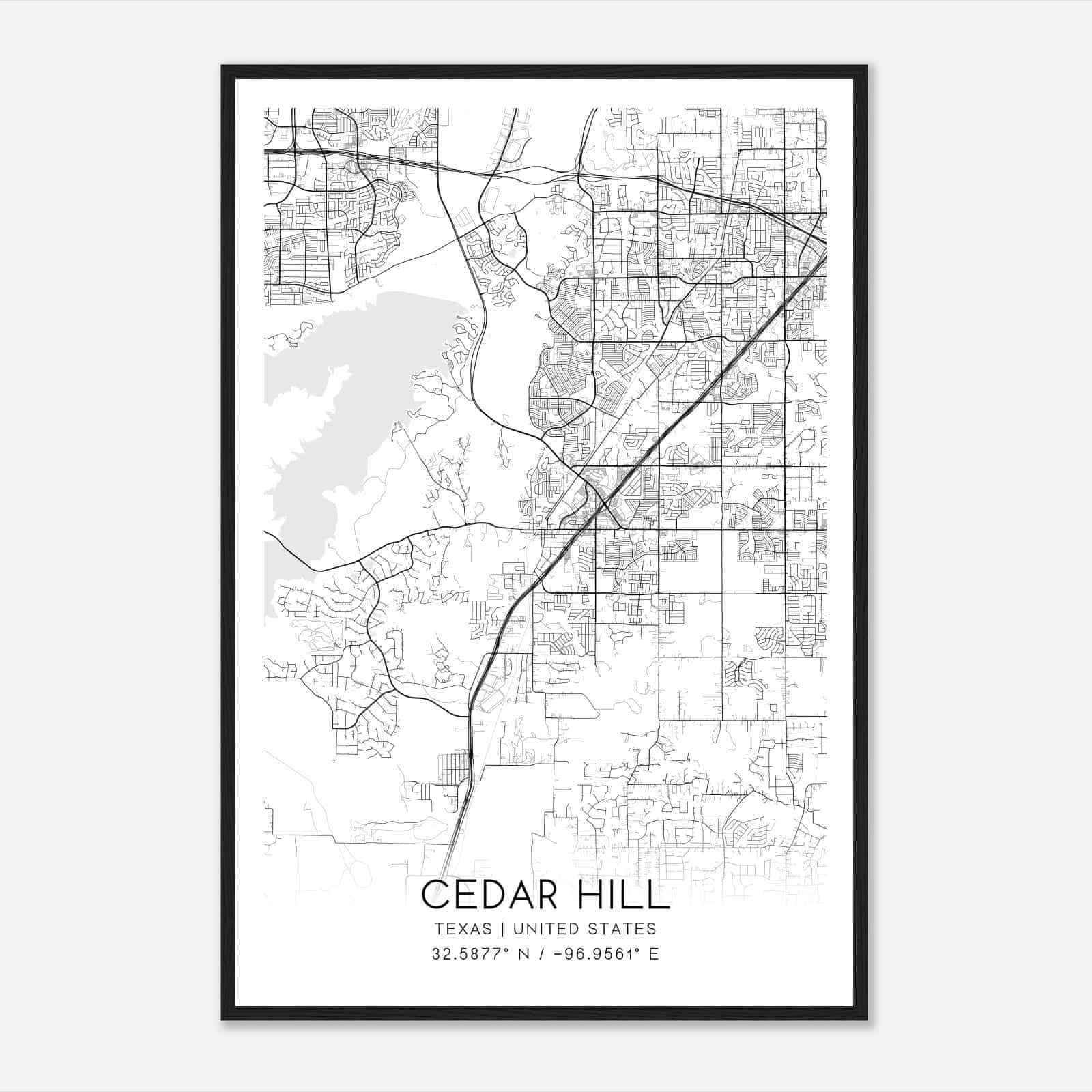 Cedar Hill Texas Map Poster, Modern Home Decor Wall Art Print