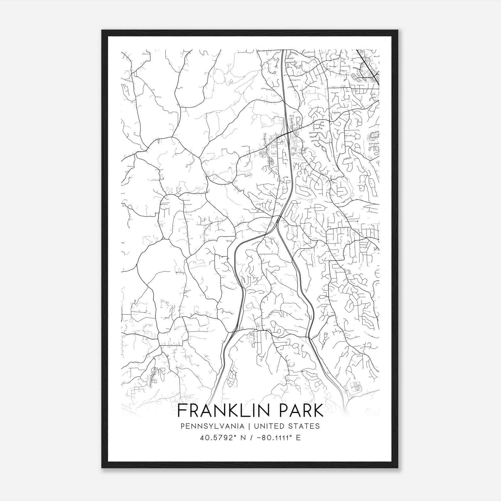 Franklin Park Pennsylvania Map Poster, Modern Home Decor Wall Art Print