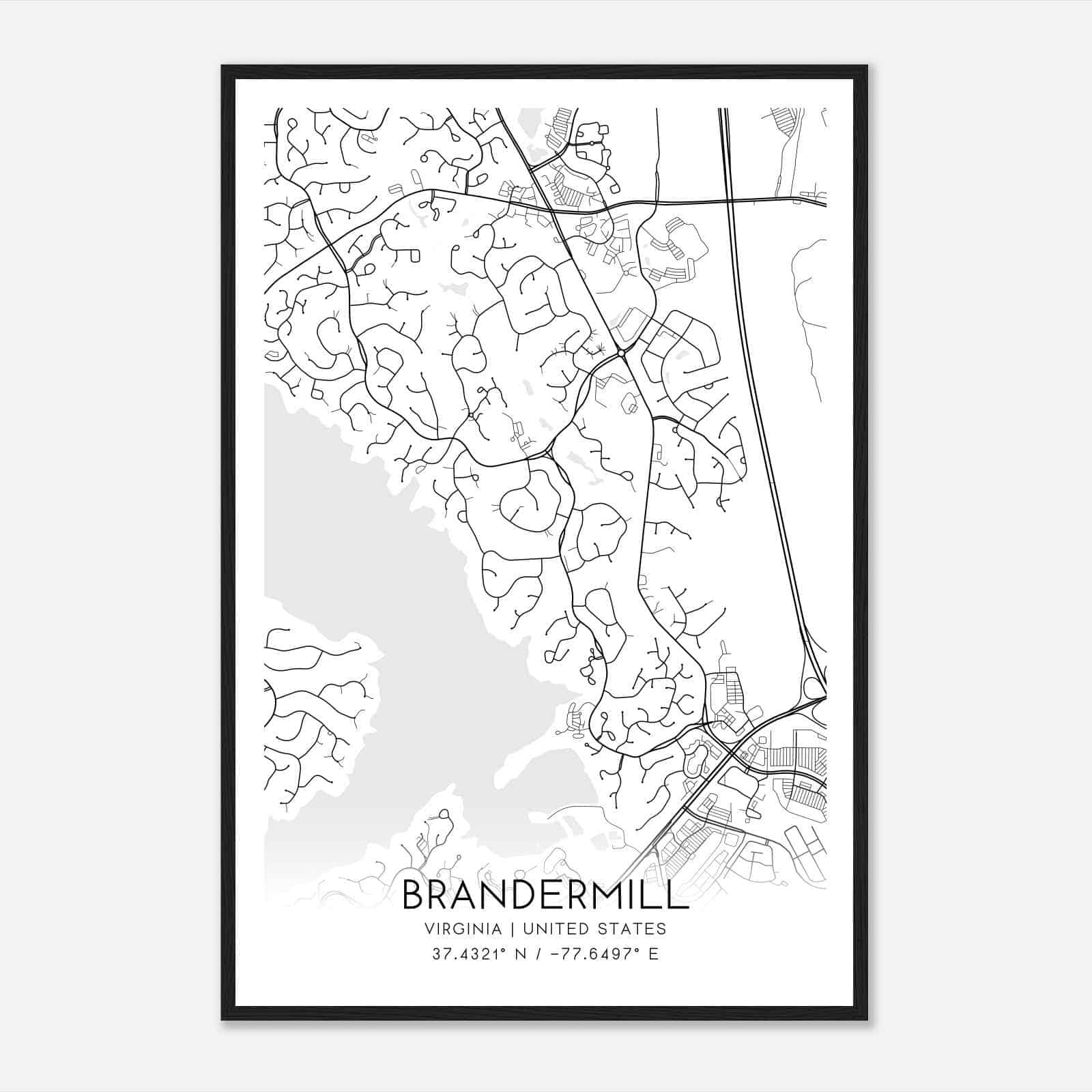 Brandermill Virginia Map Poster, Modern Home Decor Wall Art Print