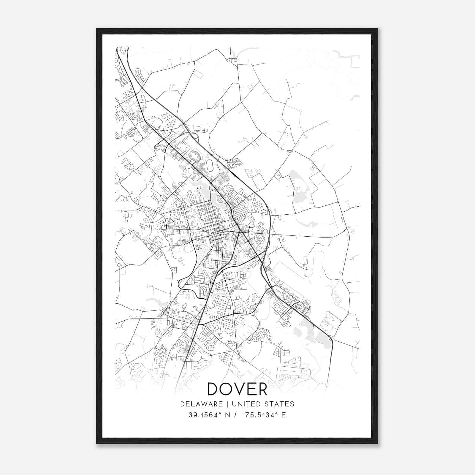 Dover Delaware Map Poster, Modern Home Decor Wall Art Print