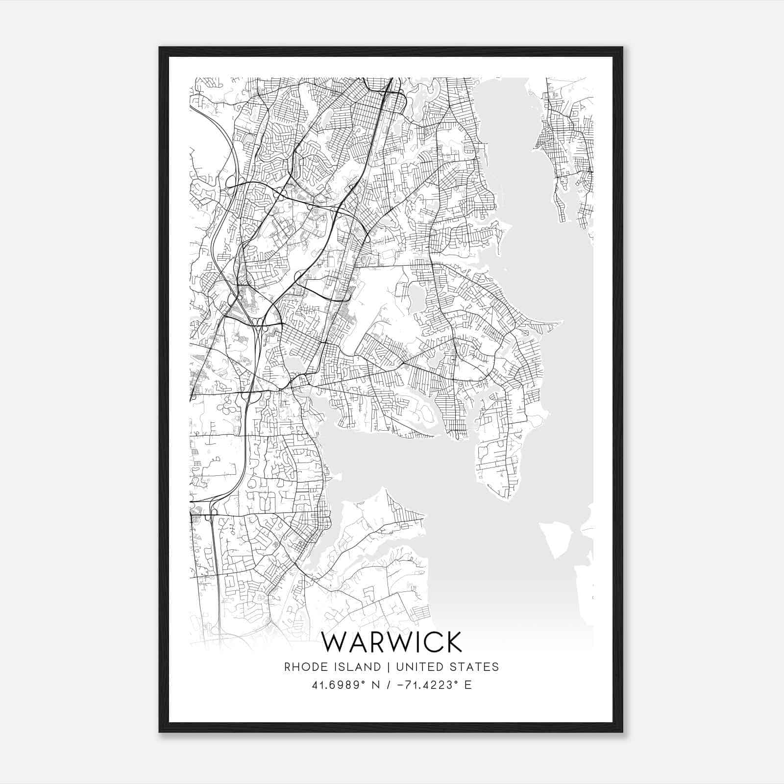 Warwick Rhode Island Map Poster, Modern Home Decor Wall Art Print