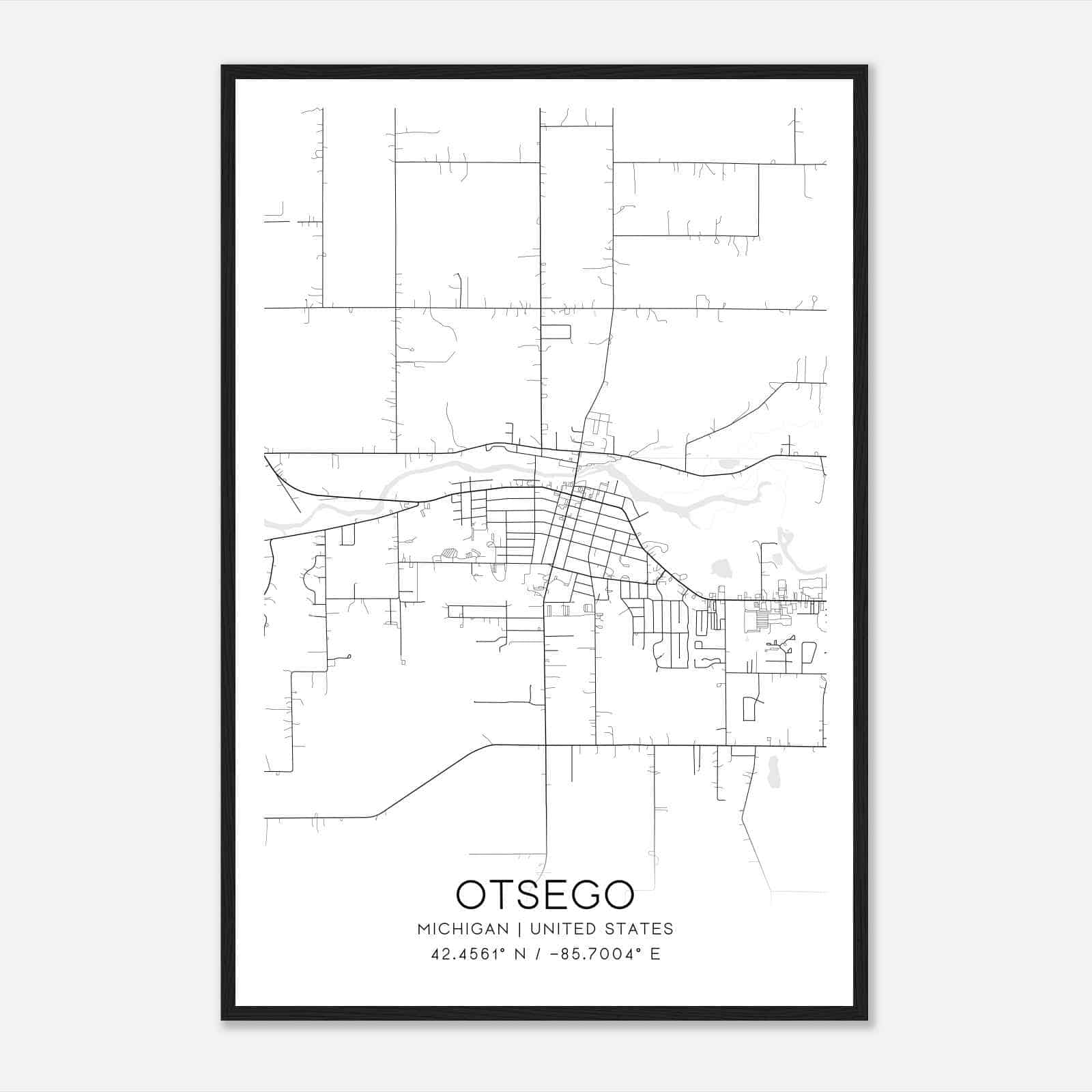 Otsego Michigan Map Poster, Modern Home Decor Wall Art Print