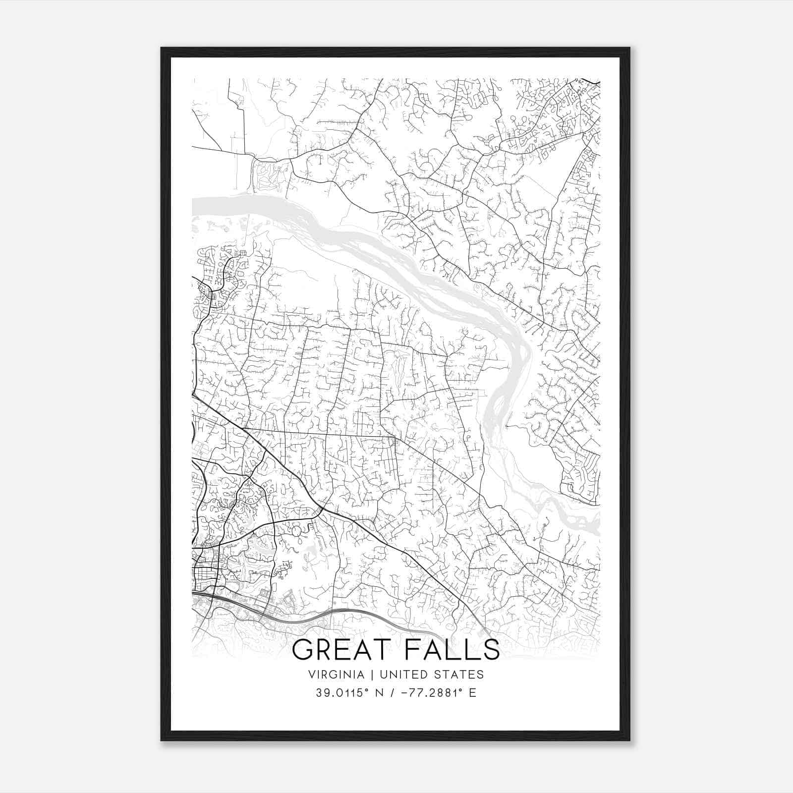 Great Falls Virginia Map Poster, Modern Home Decor Wall Art Print