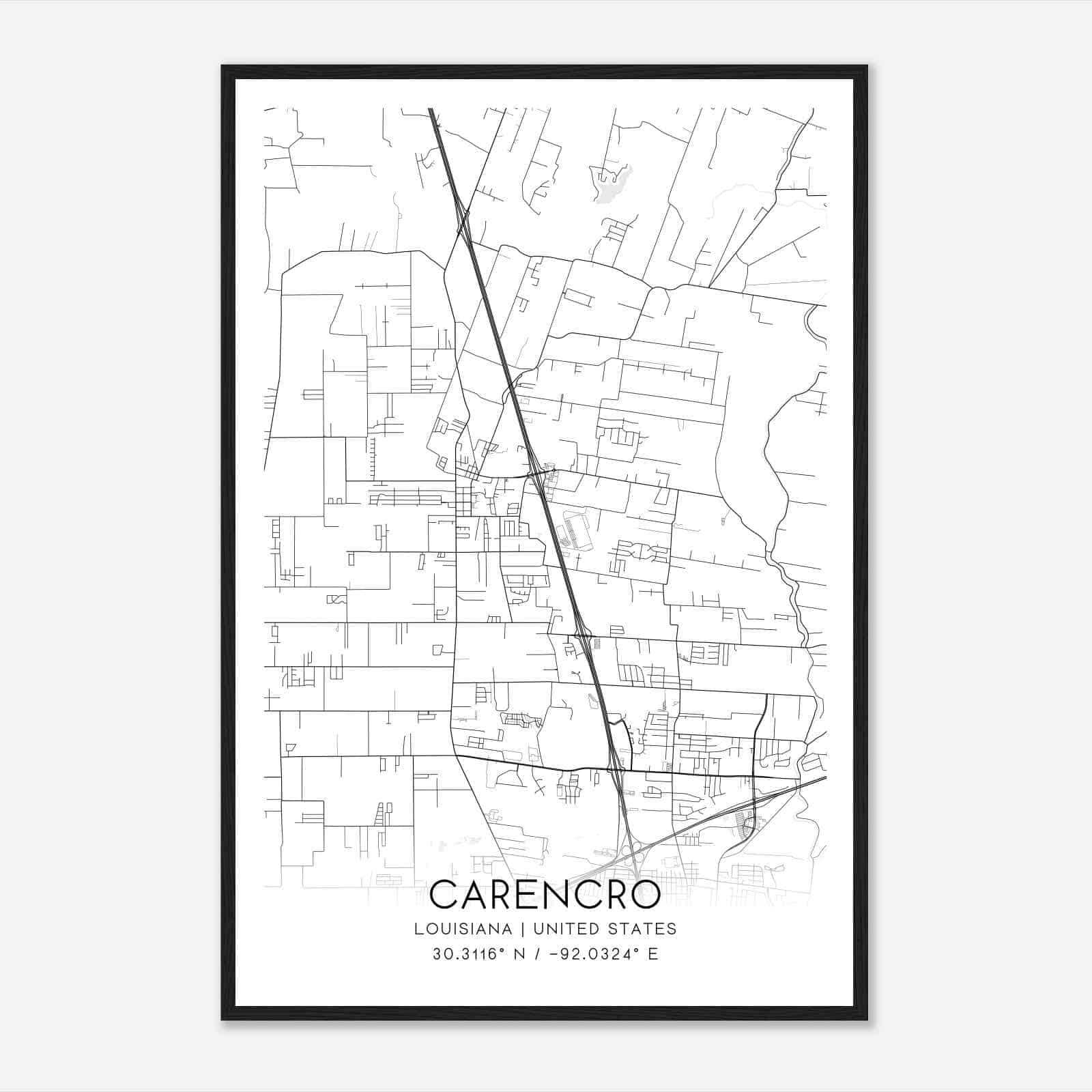 Carencro Louisiana Map Poster, Modern Home Decor Wall Art Print
