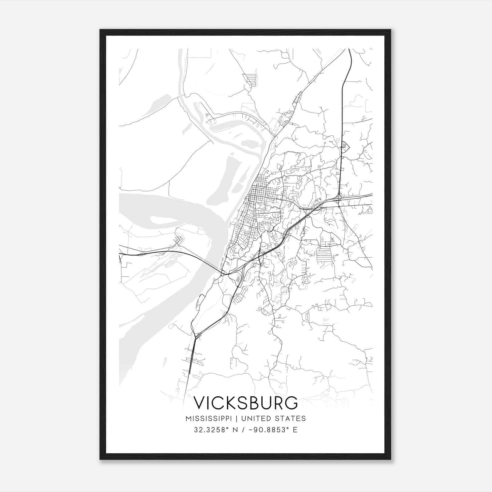 Vicksburg Mississippi Map Poster, Modern Home Decor Wall Art Print