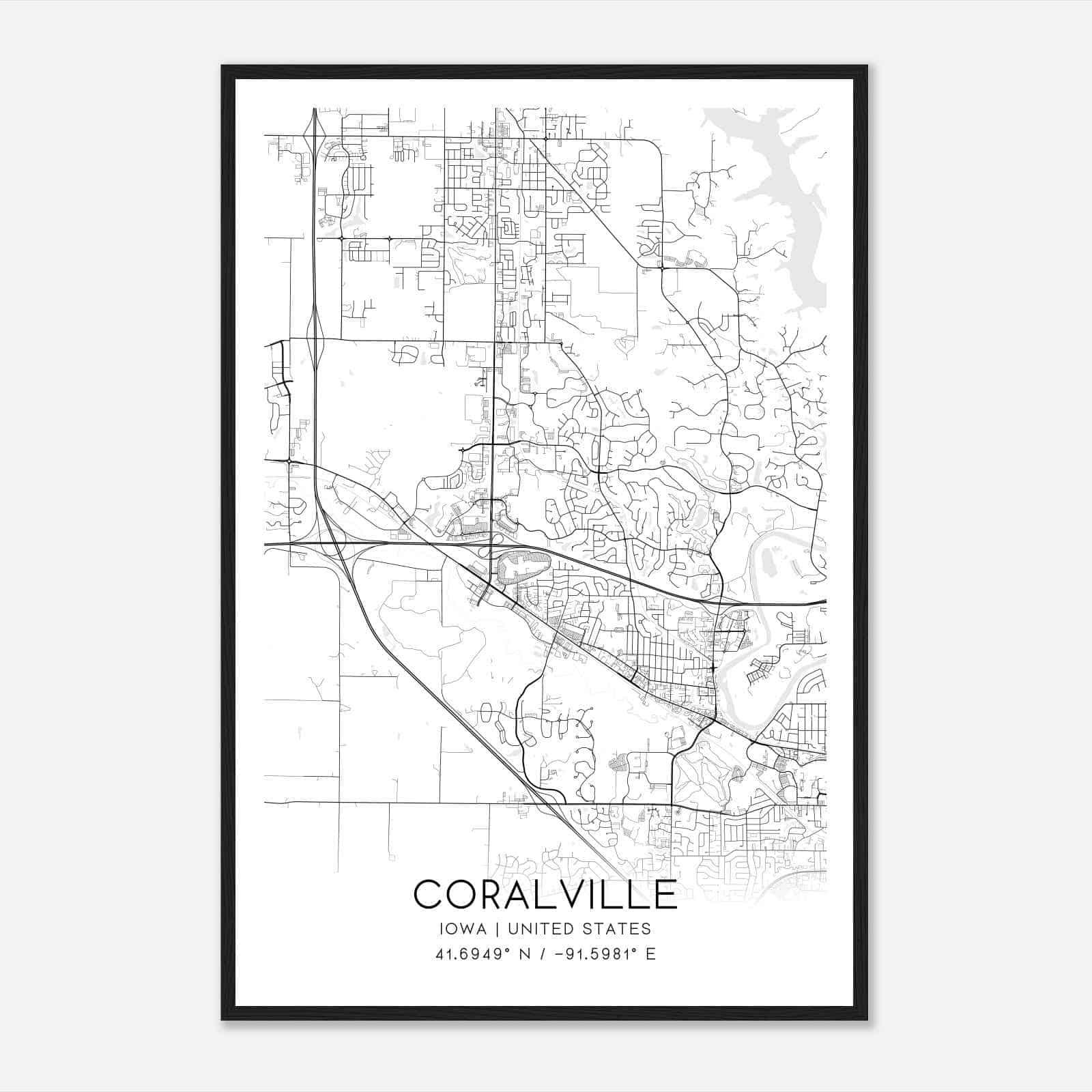 Coralville Iowa Map Poster, Modern Home Decor Wall Art Print