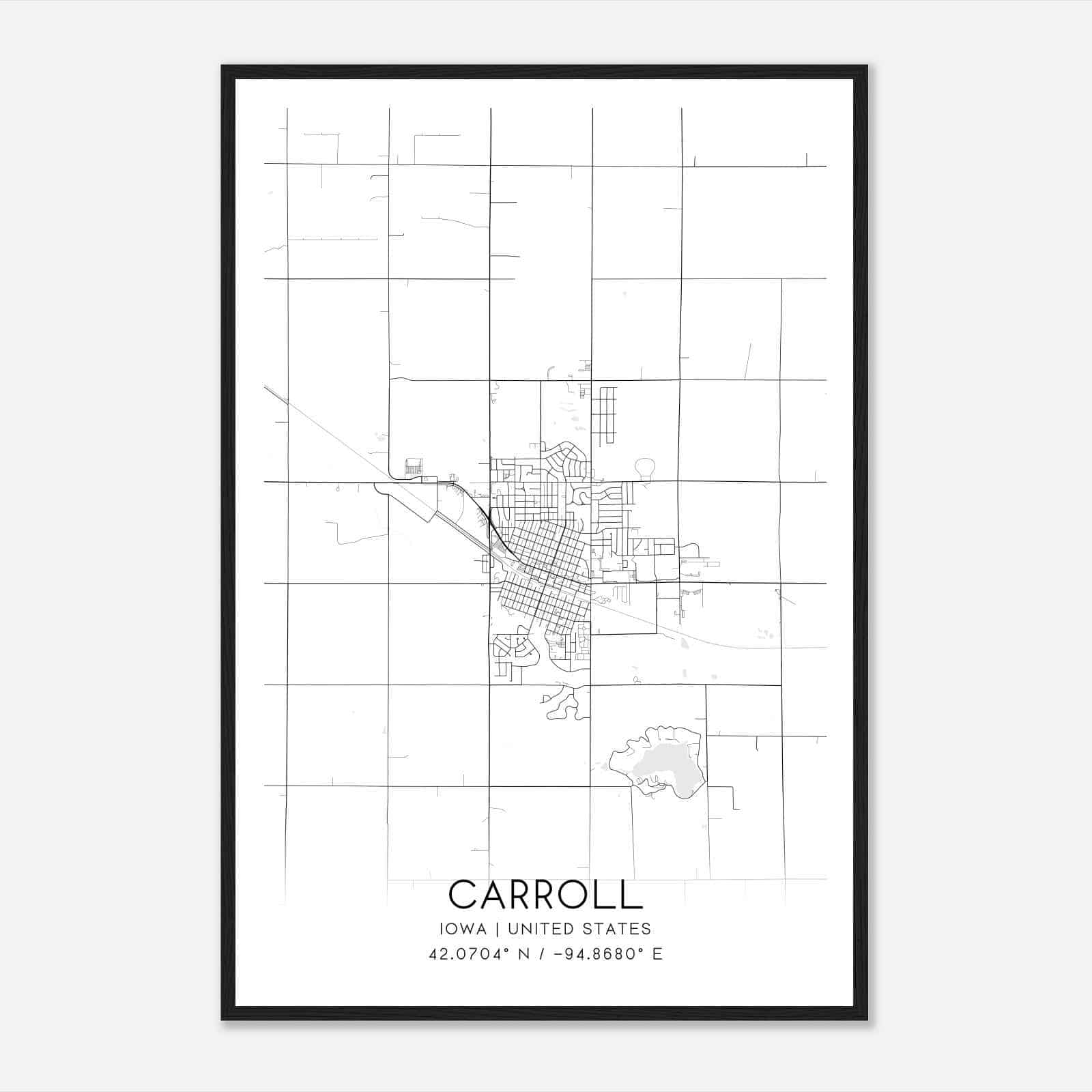 Carroll Iowa Map Poster, Modern Home Decor Wall Art Print