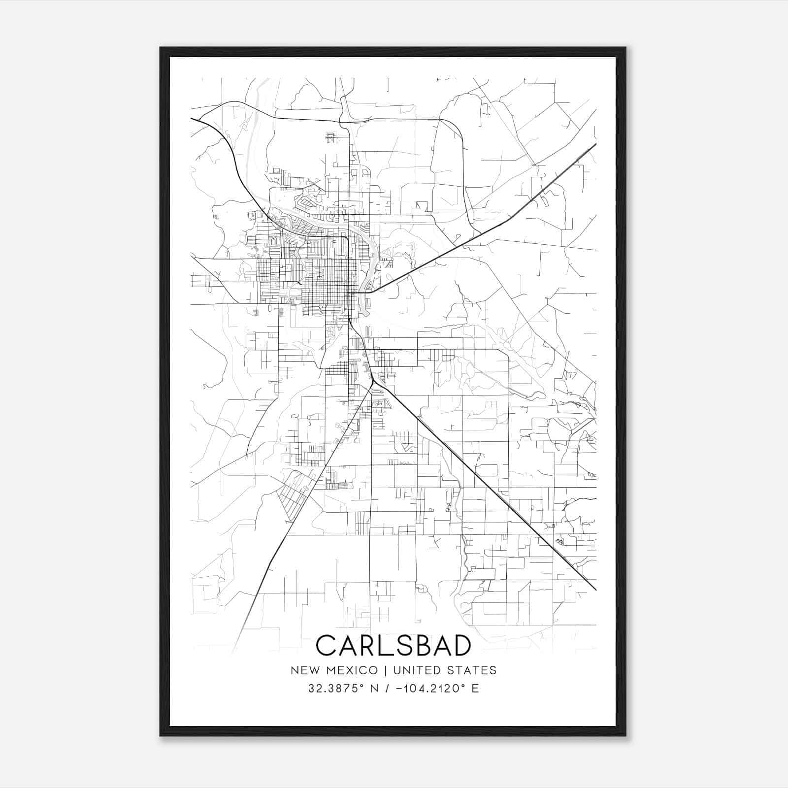 Carlsbad New Mexico Map Poster, Modern Home Decor Wall Art Print