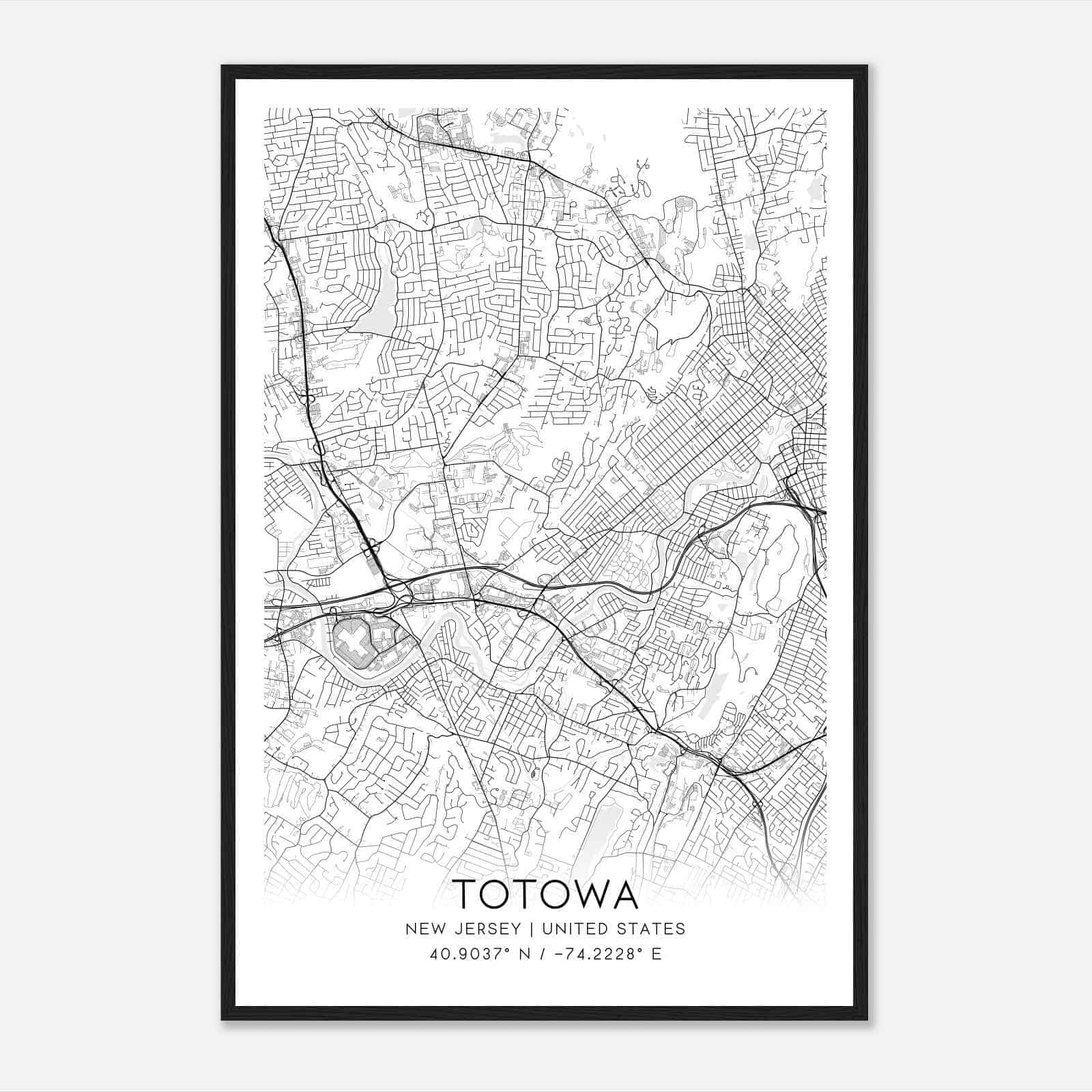 Totowa New Jersey Map Poster, Modern Home Decor Wall Art Print Custom