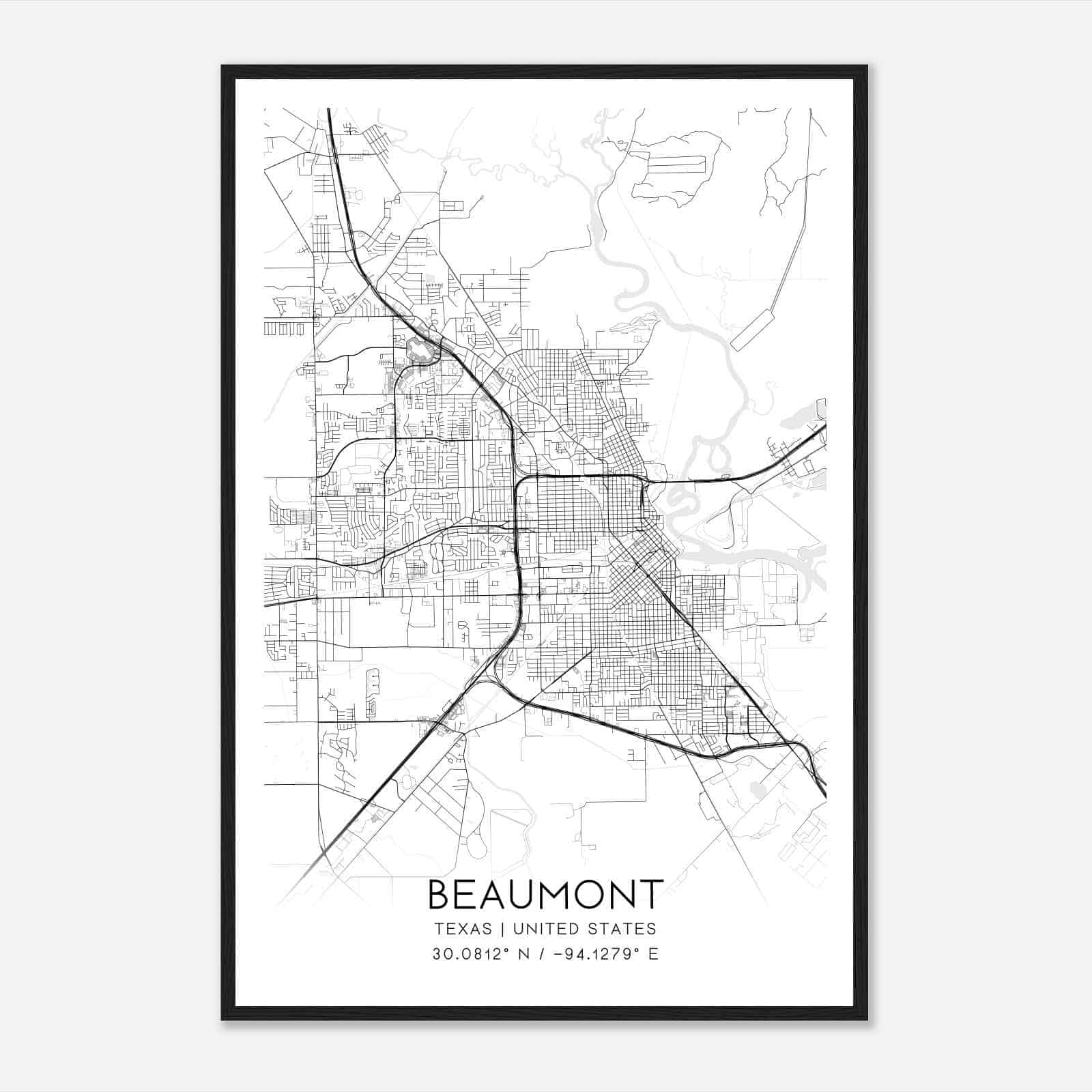 Beaumont Texas Map Poster, Modern Home Decor Wall Art Print