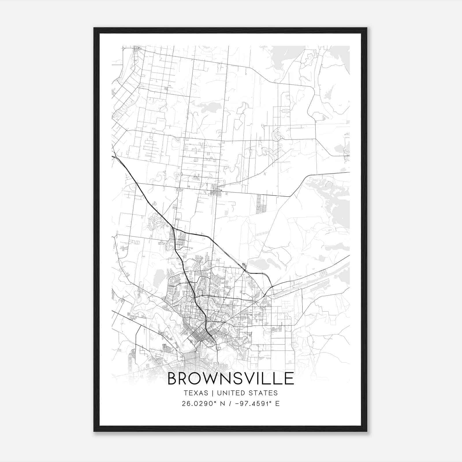 Brownsville Texas Map Poster, Modern Home Decor Wall Art Print