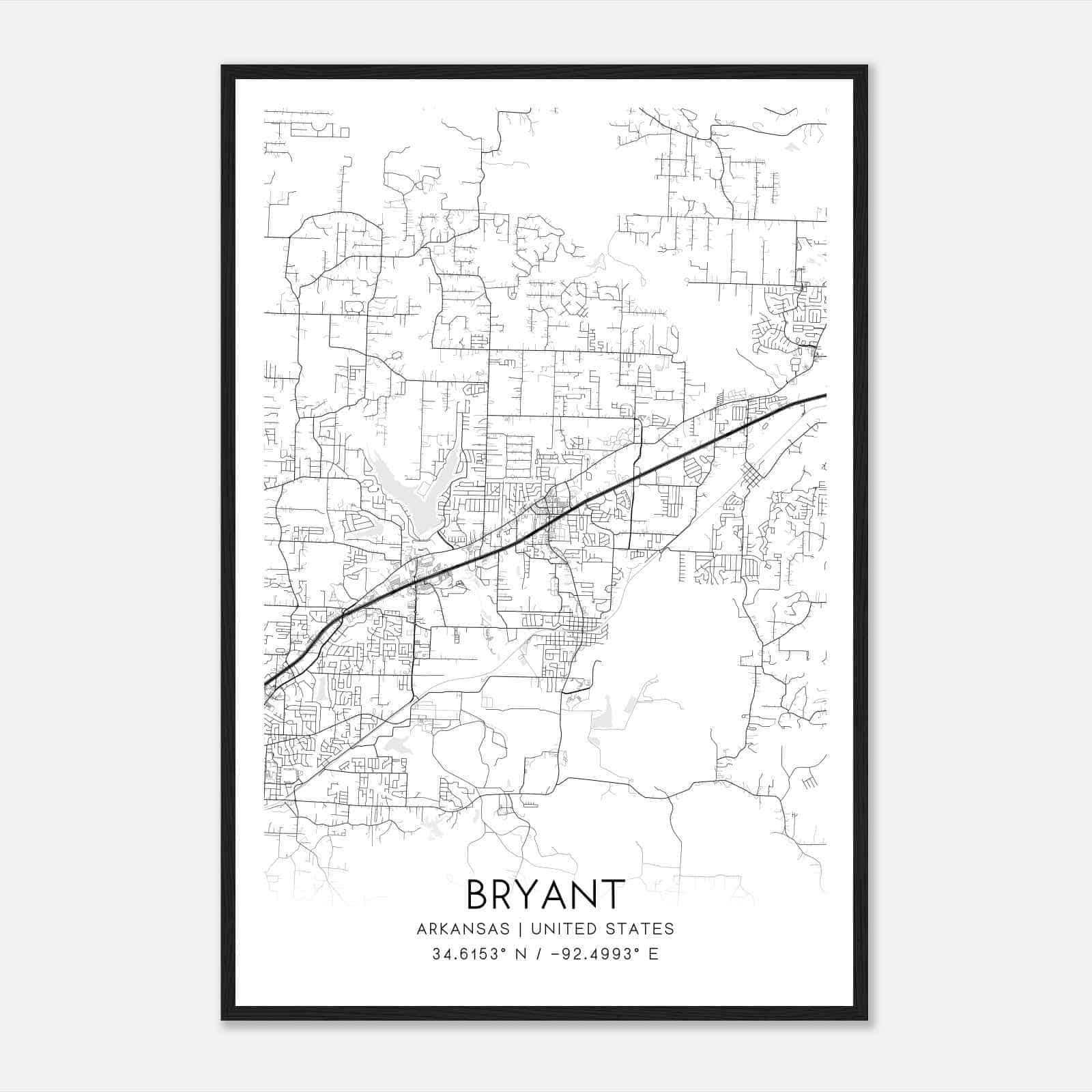 Bryant Arkansas Map Poster, Modern Home Decor Wall Art Print