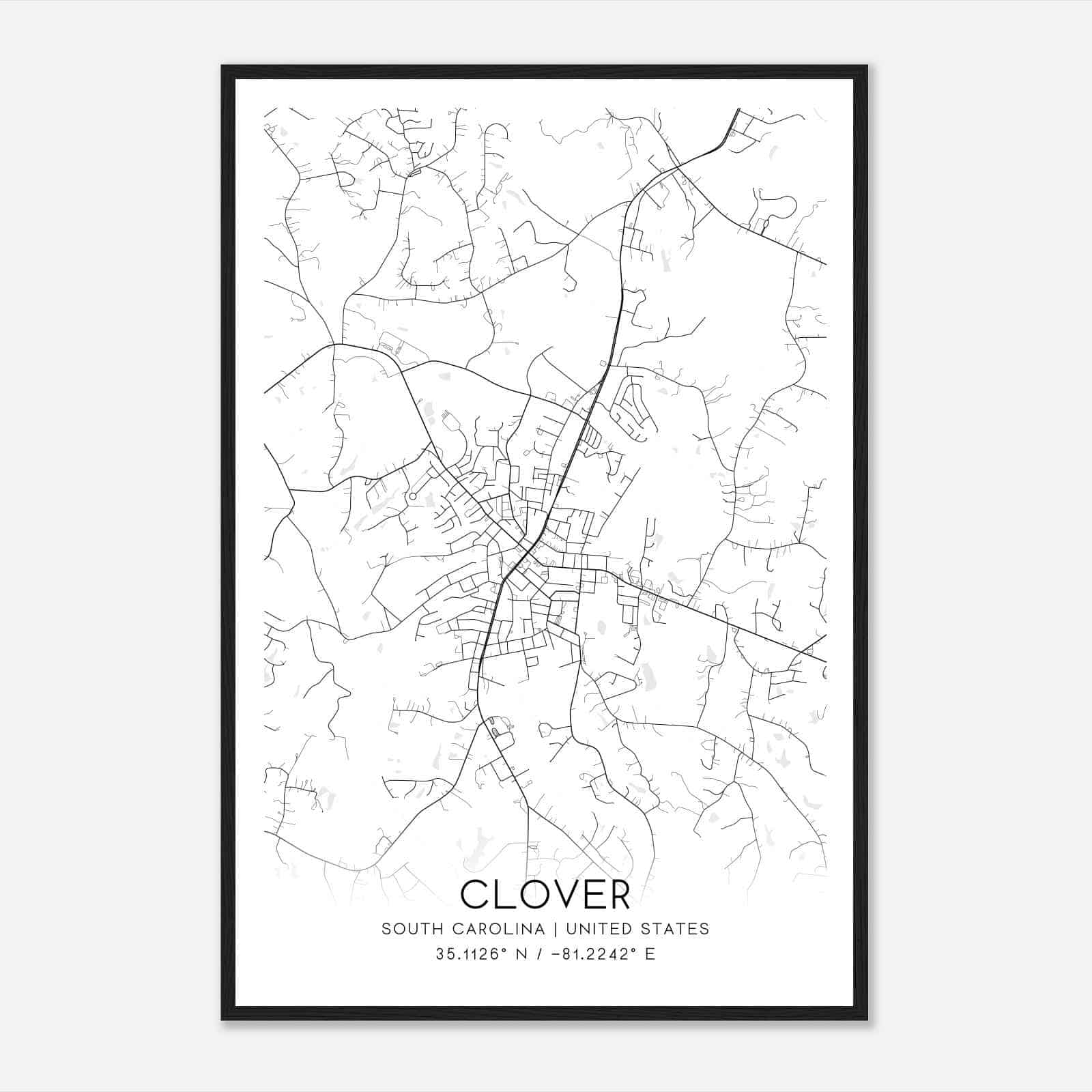 Clover South Carolina Map Poster, Modern Home Decor Wall Art Print