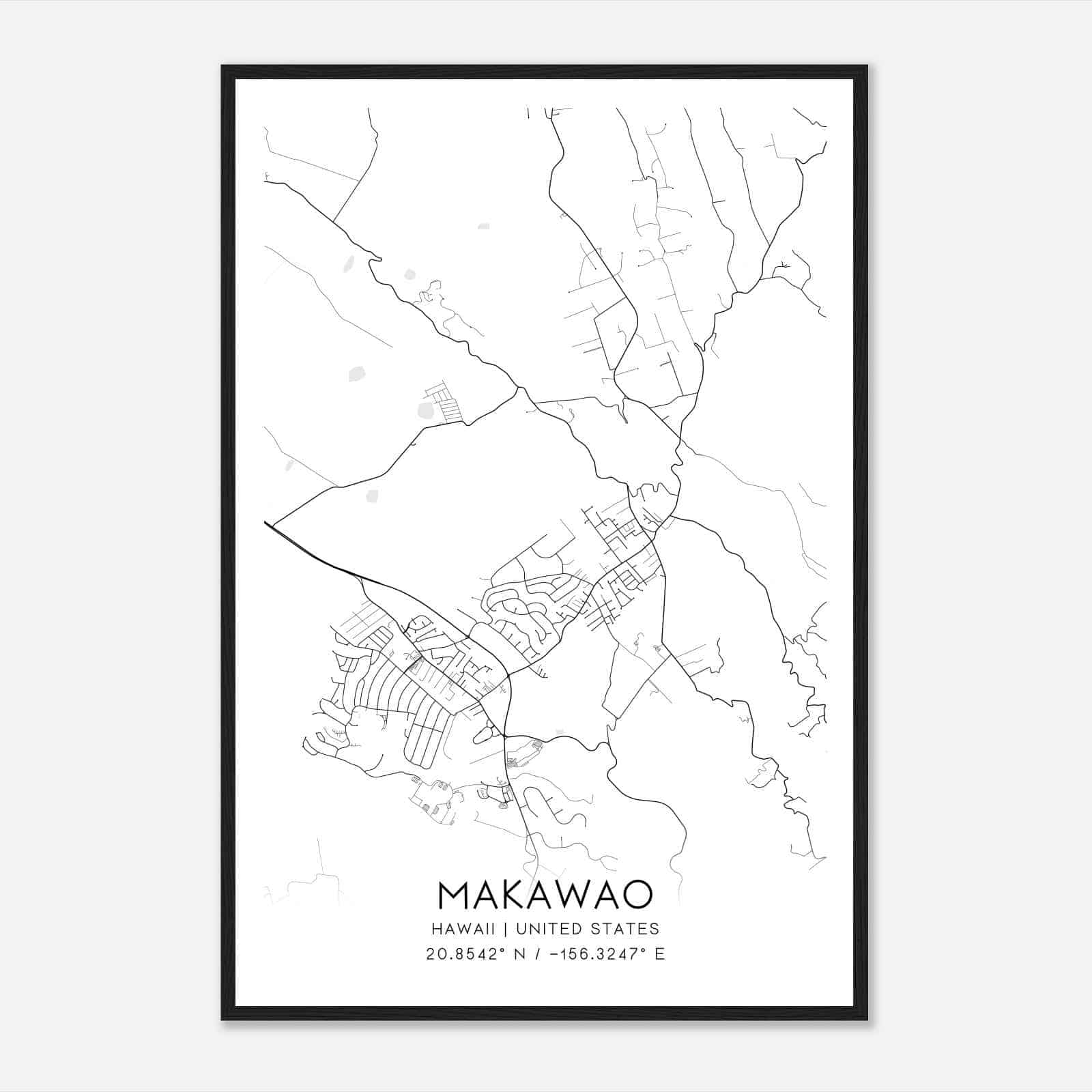 Makawao Hawaii Map Poster, Modern Home Decor Wall Art Print
