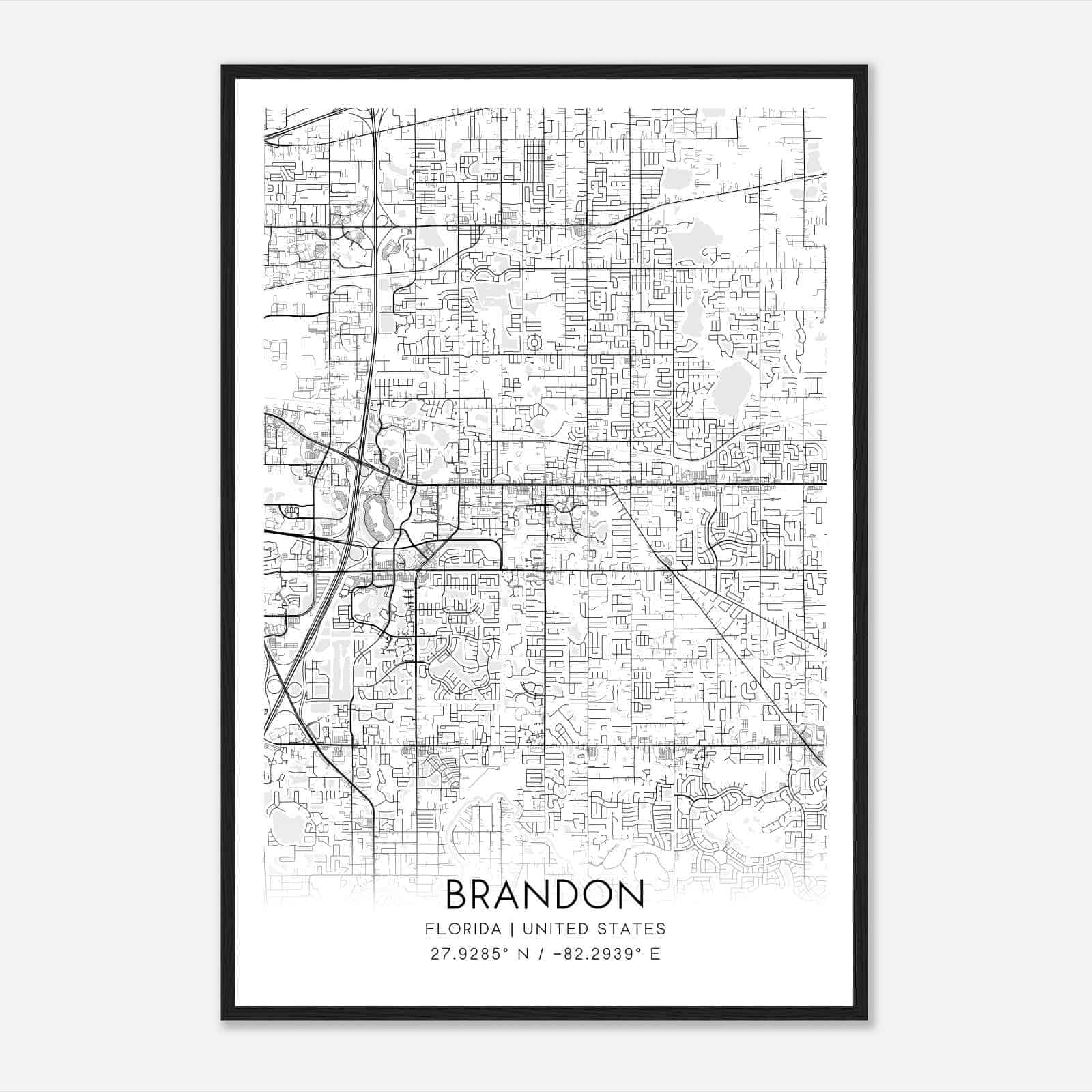 Brandon Florida Map Poster, Modern Home Decor Wall Art Print