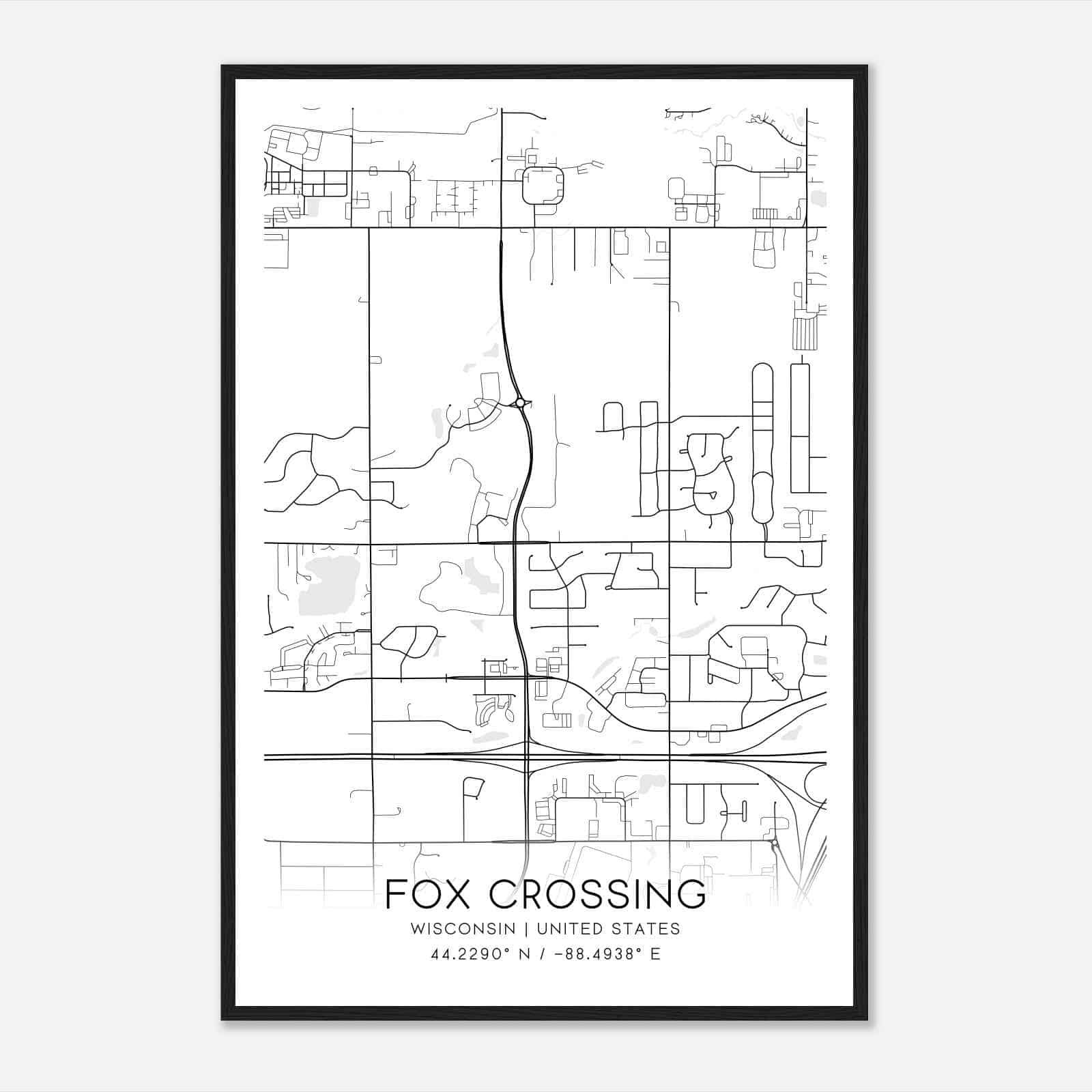 Fox Crossing Wisconsin Map Poster, Modern Home Decor Wall Art Print