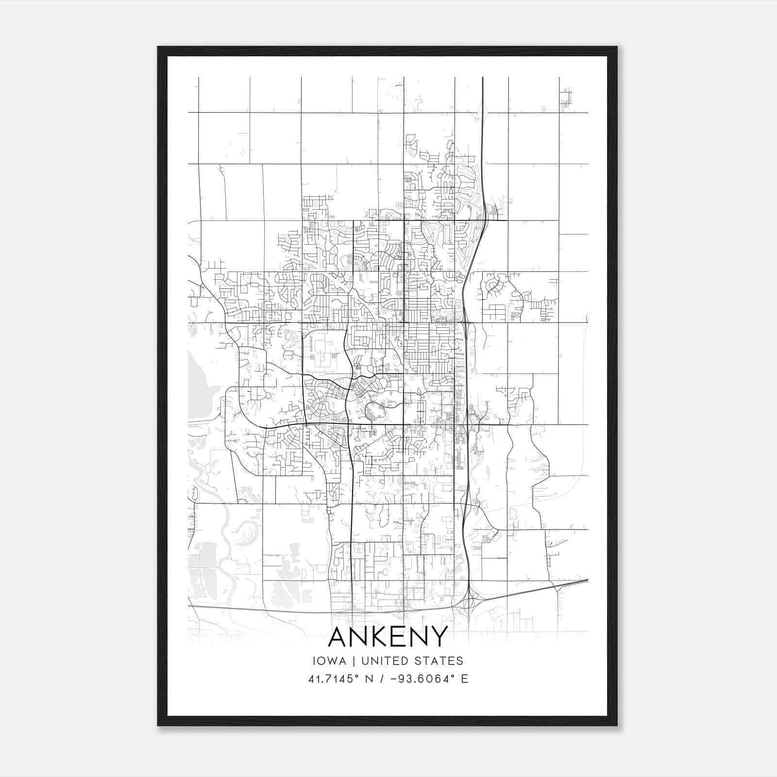 Ankeny Iowa Map Poster, Modern Home Decor Wall Art Print