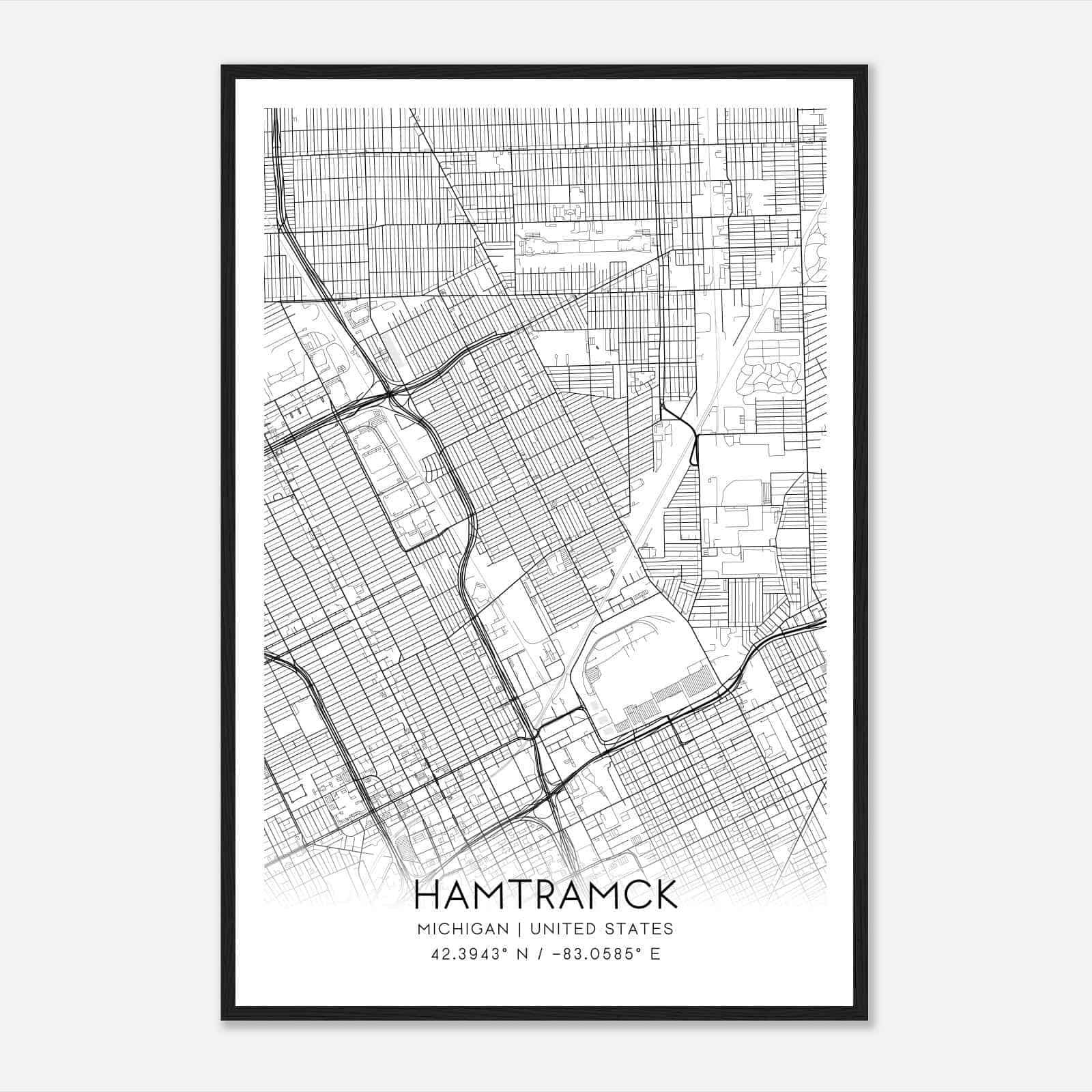 Hamtramck Michigan Map Poster, Modern Home Decor Wall Art Print