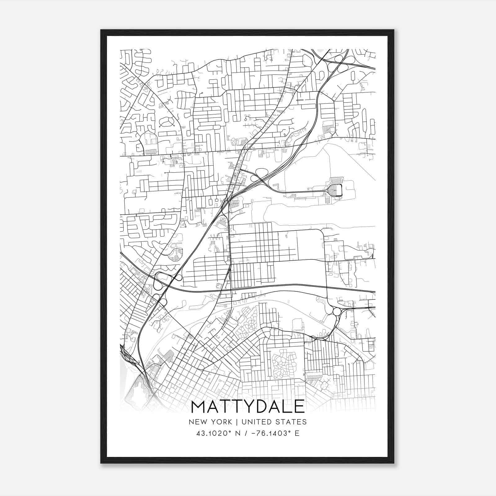 Mattydale New York Map Poster, Modern Home Decor Wall Art Print