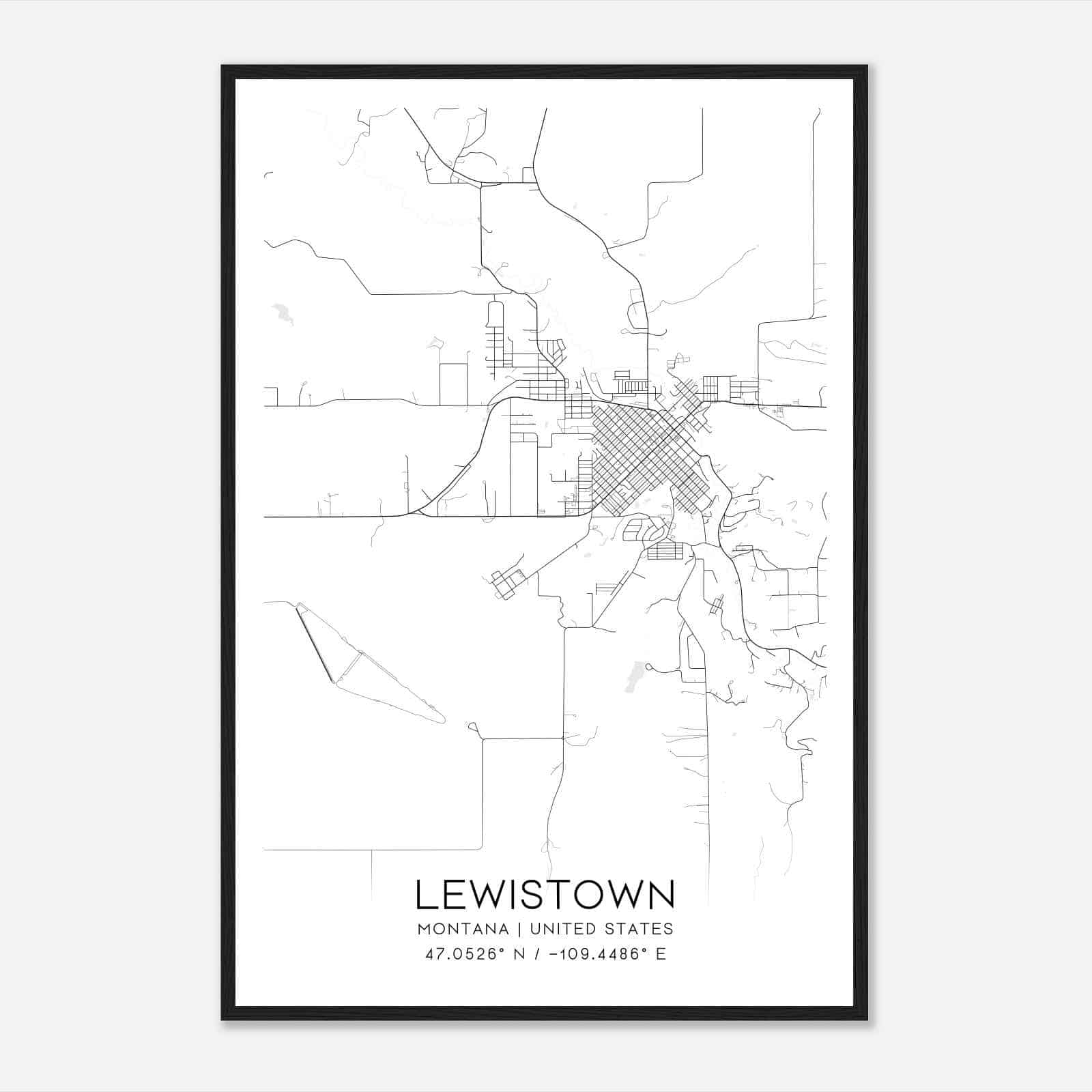Lewistown Montana Map Poster, Modern Home Decor Wall Art Print