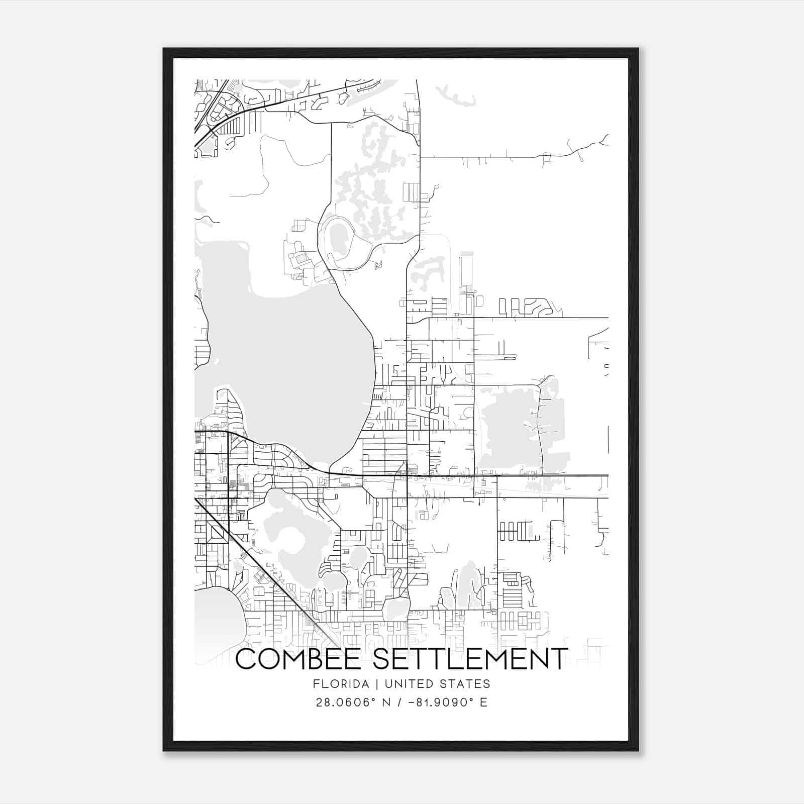 Combee Settlement Florida Map Poster, Modern Home Decor Wall Art Print