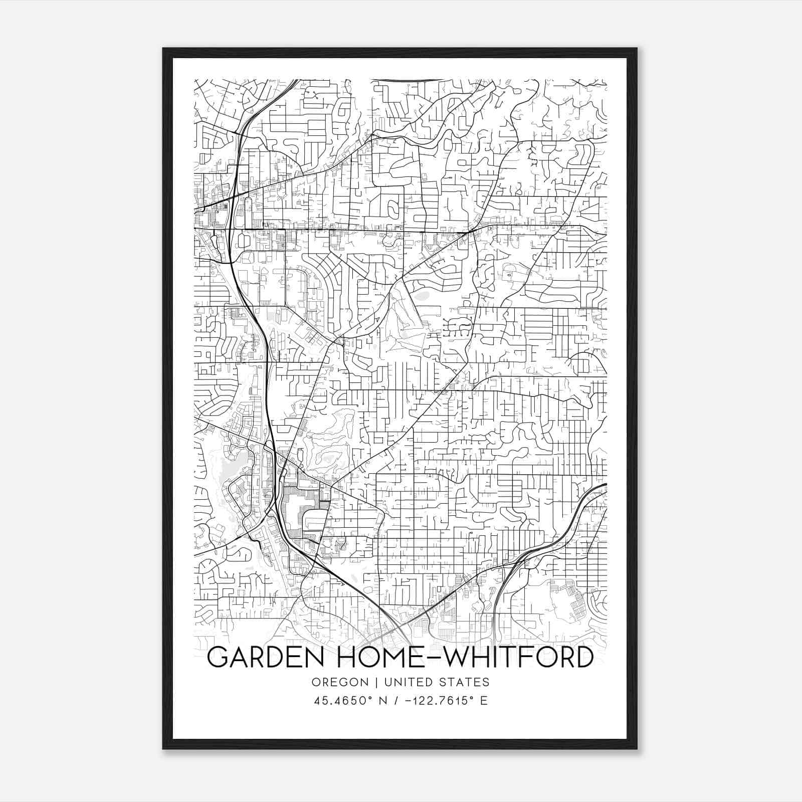 Garden Home-Whitford Oregon Map Poster, Modern Home Decor Wall Art Print