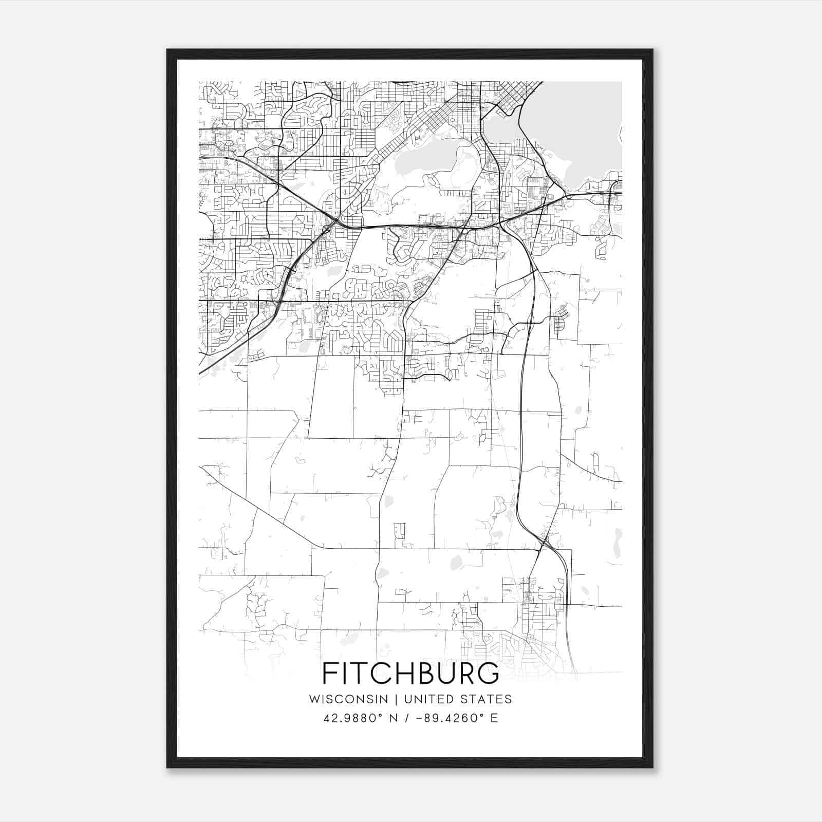 Fitchburg Wisconsin Map Poster, Modern Home Decor Wall Art Print